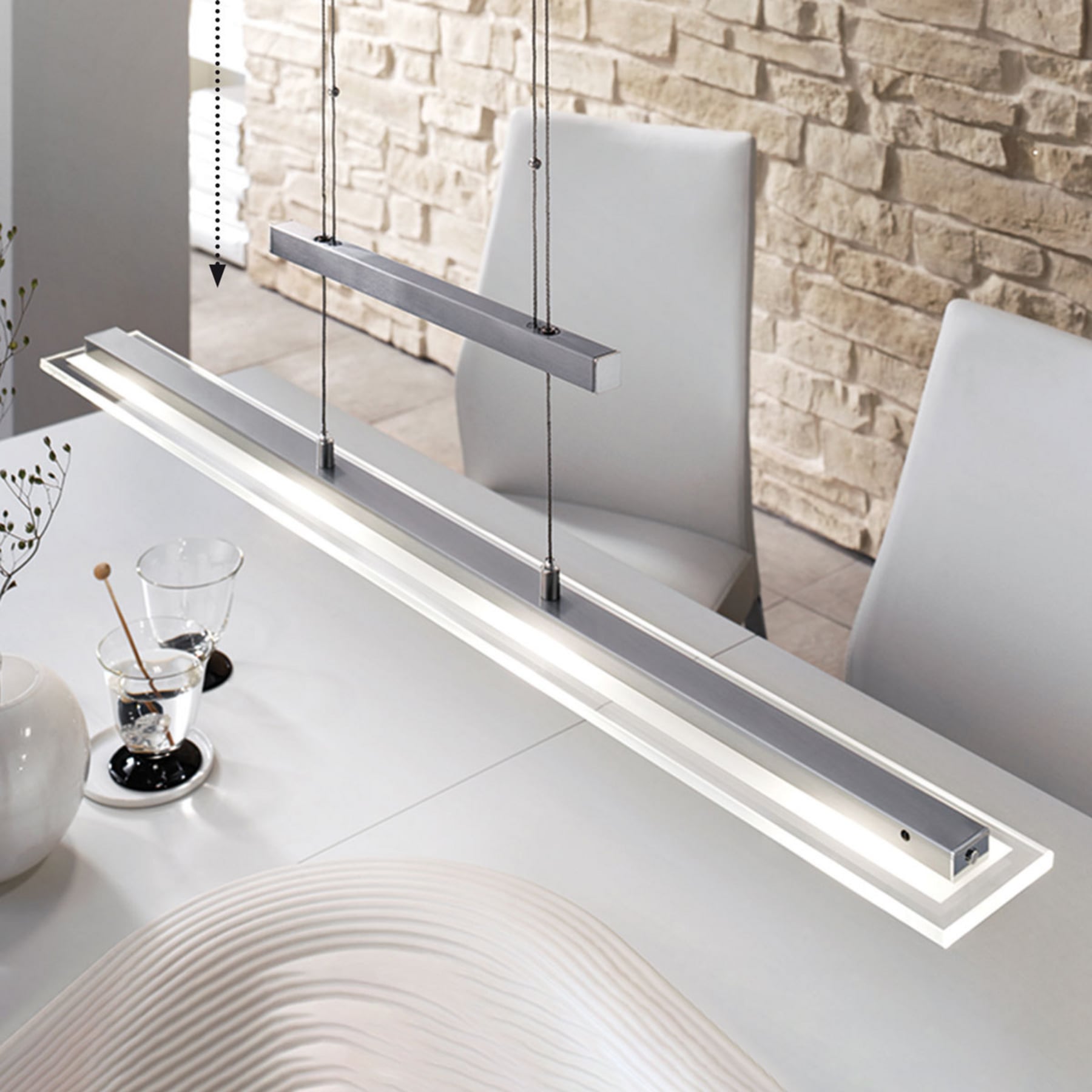 Fischer & Honsel Tenso LED pendant lamp with dimmer, nickel 88cm, for Living / Dining Room, metal, glass, 5 W, energy efficiency: A+, L: 88 cm, W: 9 cm