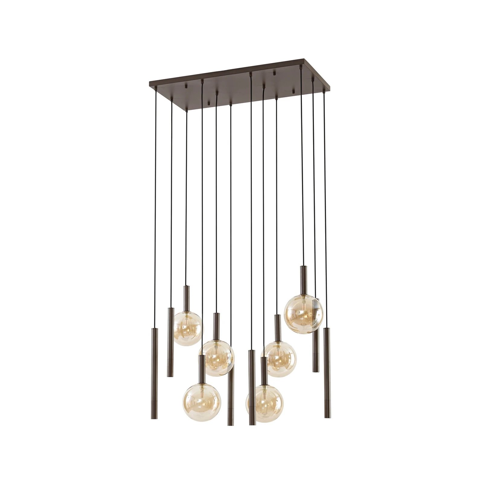 Lampada a sospensione Lucande Lumavia, a 12 luci, vetro, marrone/ambra, G9