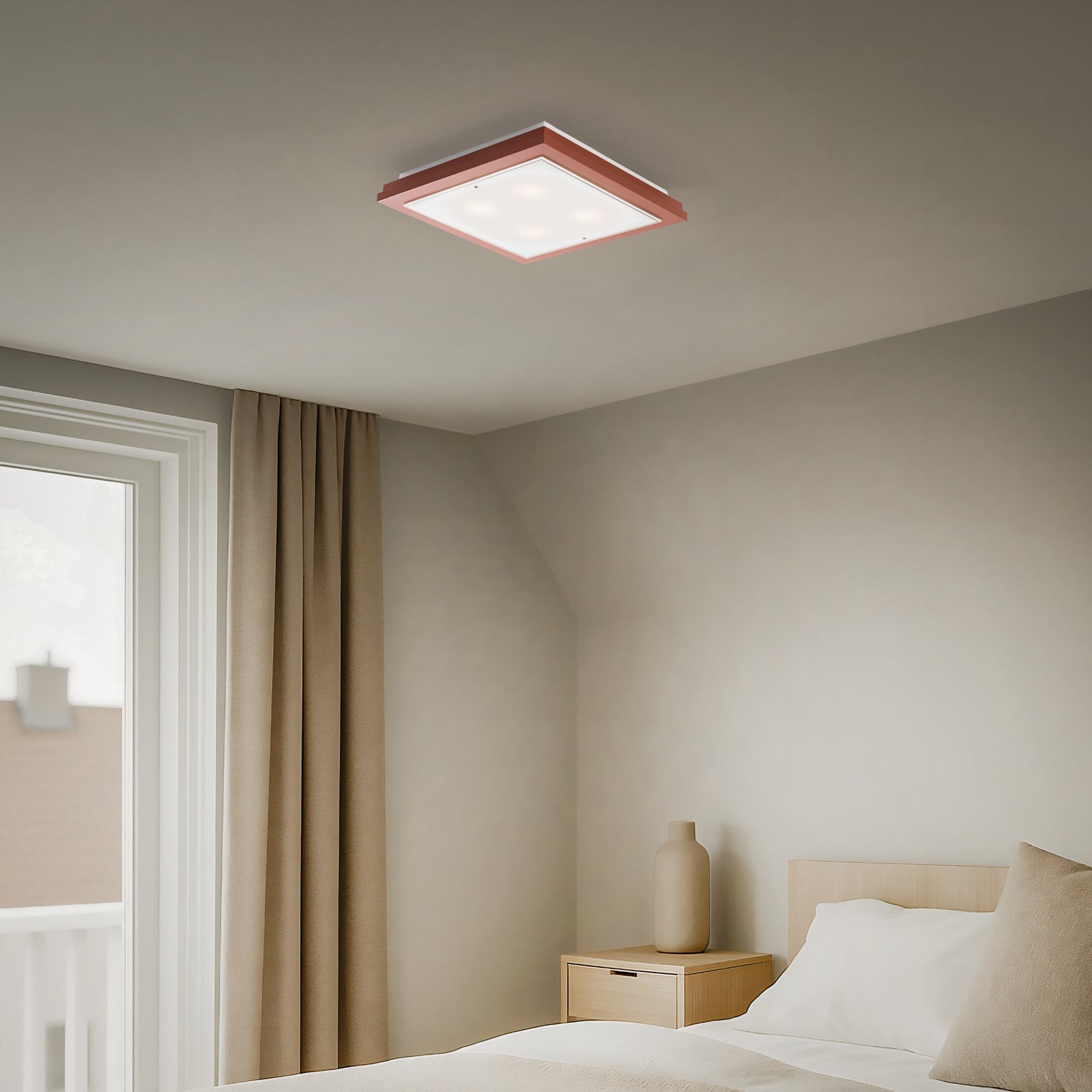 Plafondlamp Tally, breedte 42 cm, terracotta, hout, E27