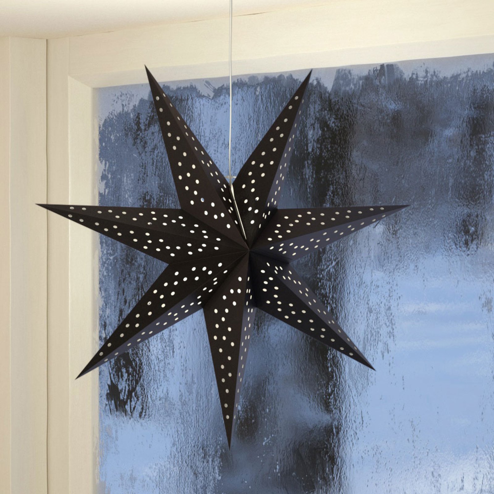 Hvězda Clara na zavěšení, sametový vzhled Ø 75 cm, černá