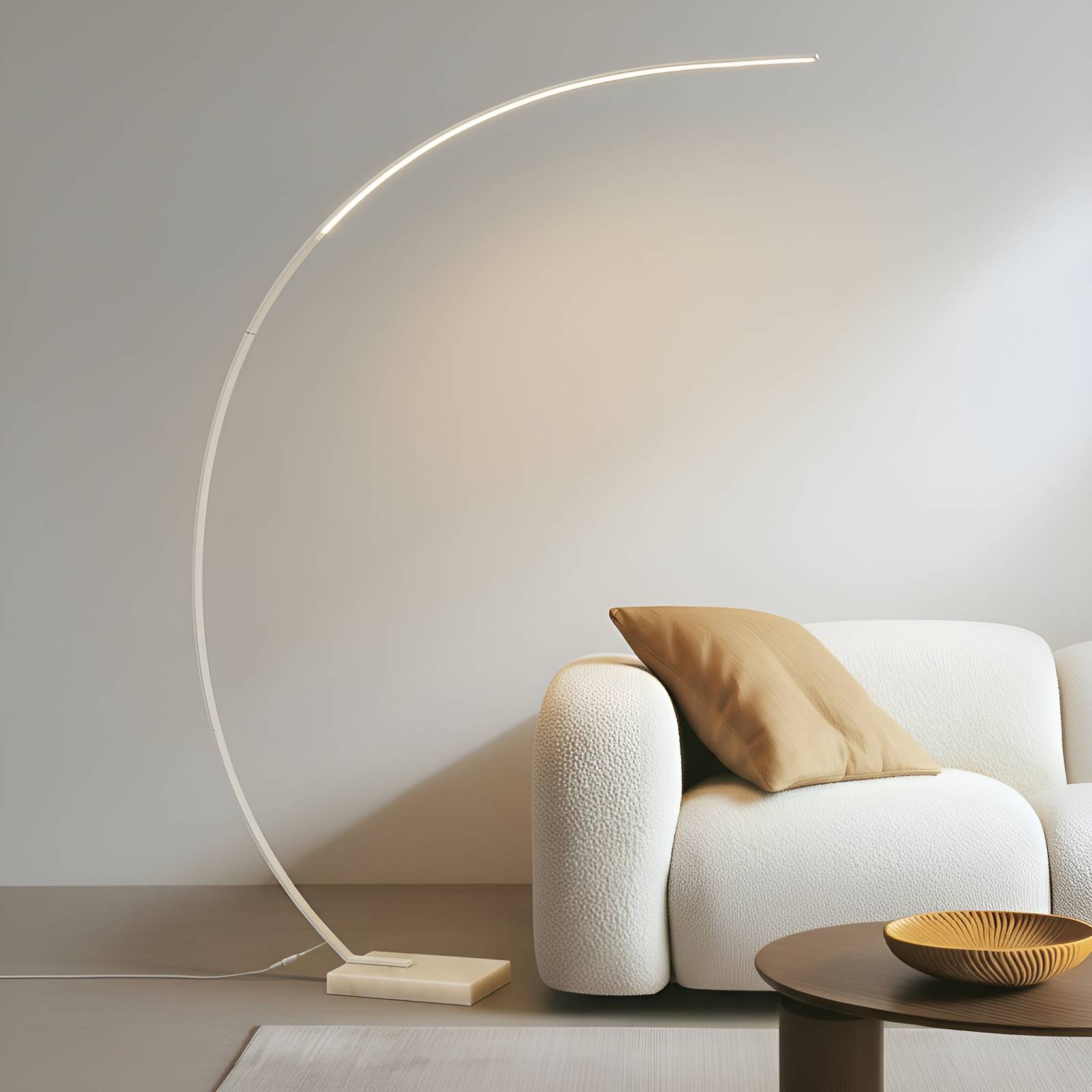 Lindby LED Lampadaire arqué Kendra, blanc, aluminium, hauteur 180cm
