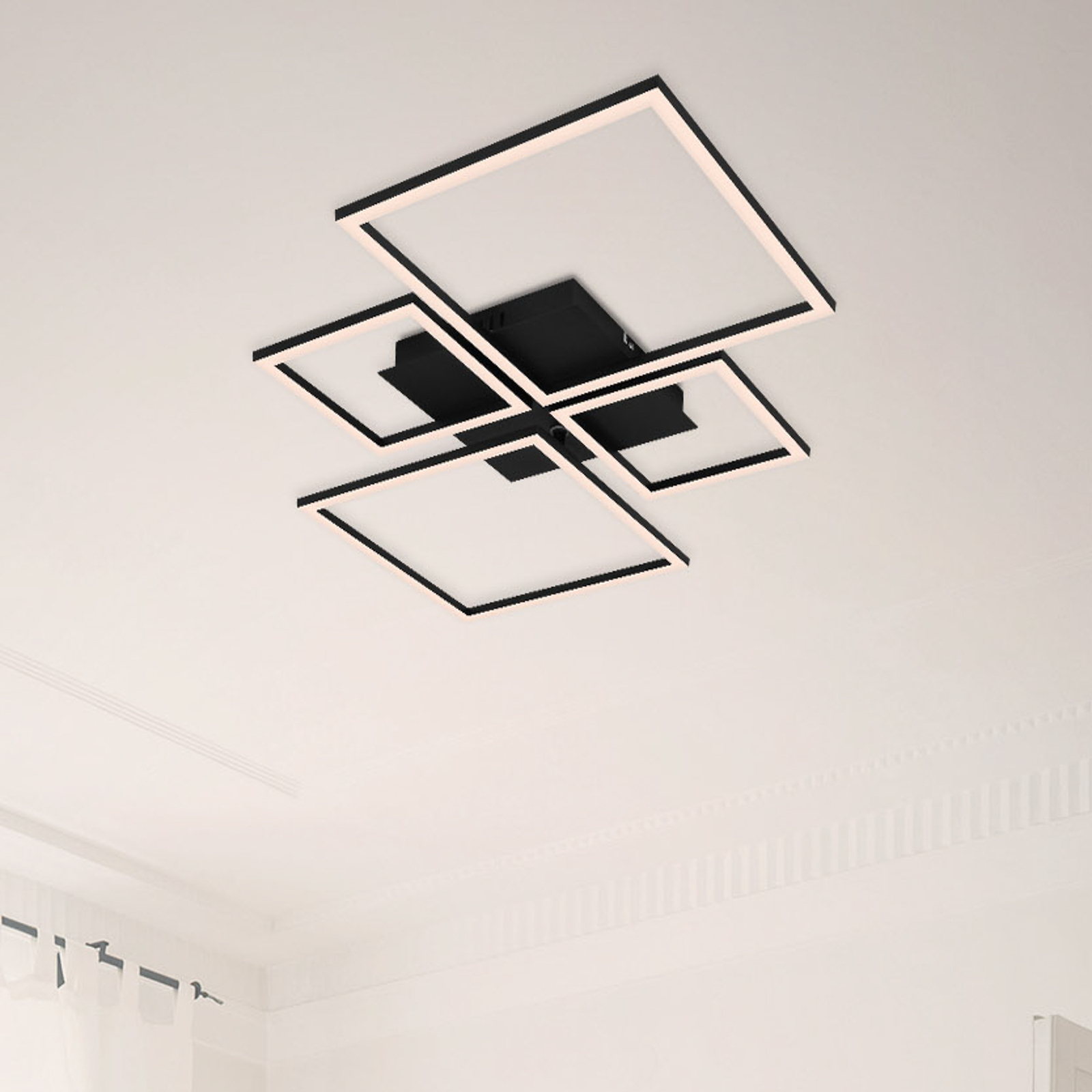 Frame LED ceiling light, CCT, 4-bulb, black