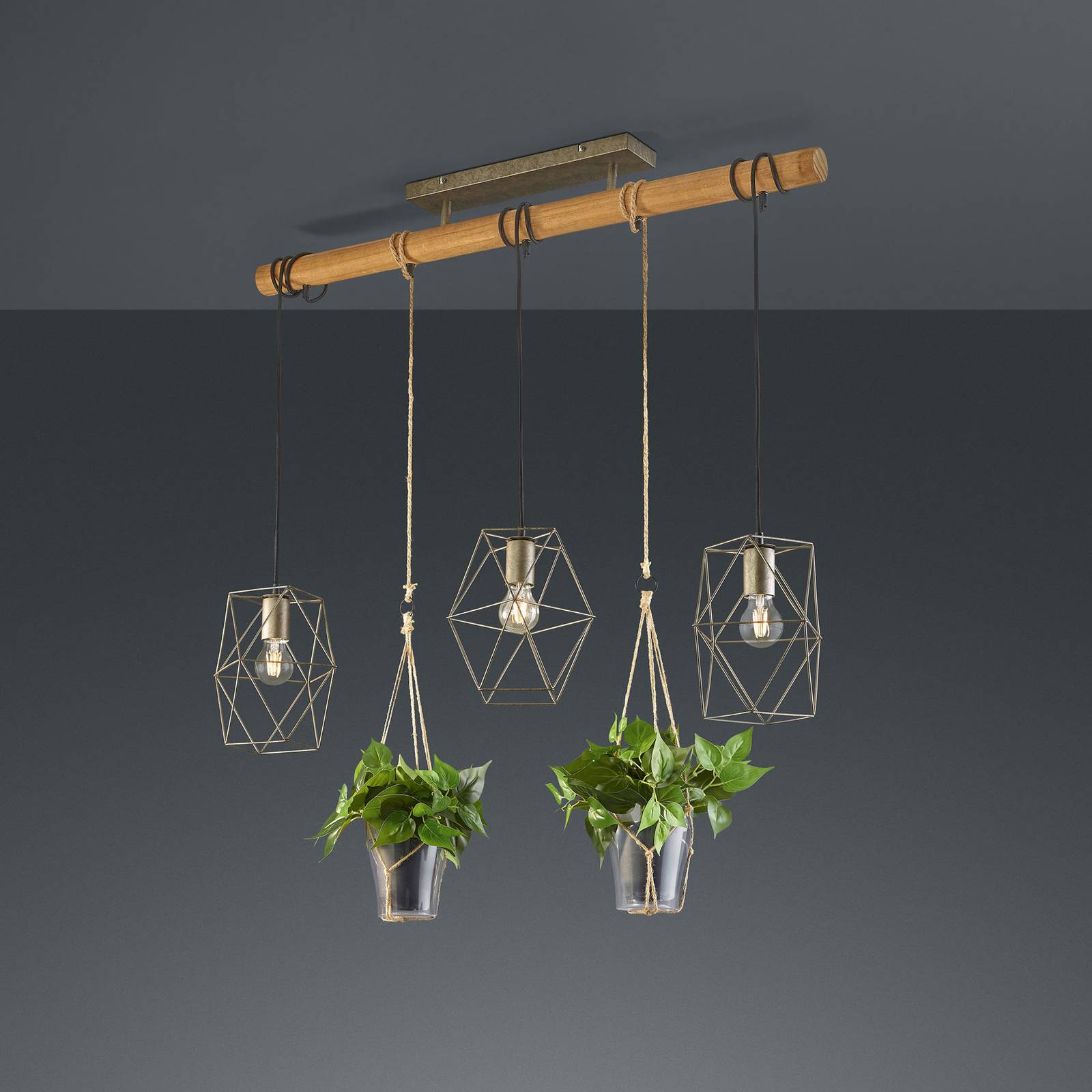 Plant hanging lamp, 3-bulb, glass for decoration