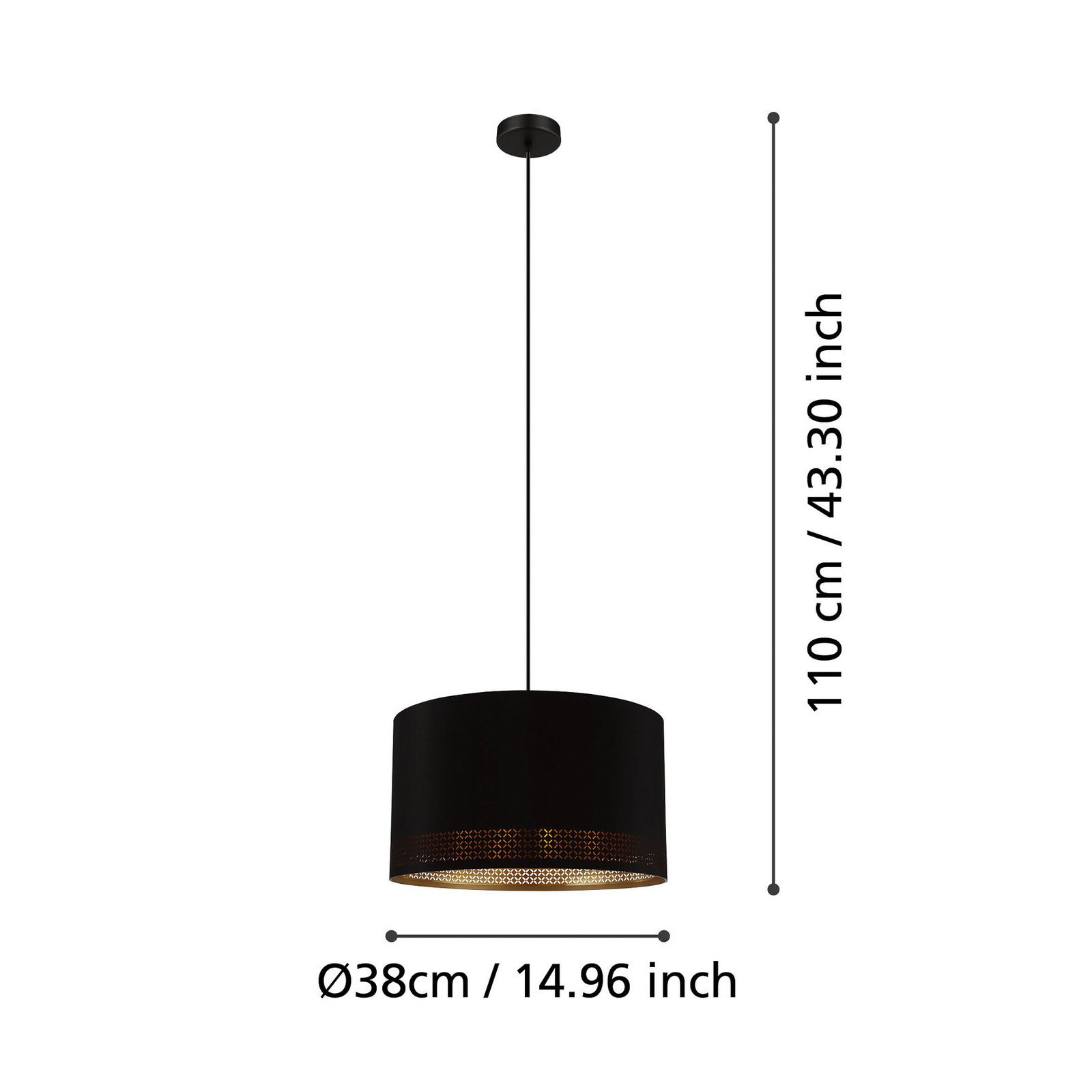 Viseća lampa Esteperra, crna/zlatna, Ø 38 cm