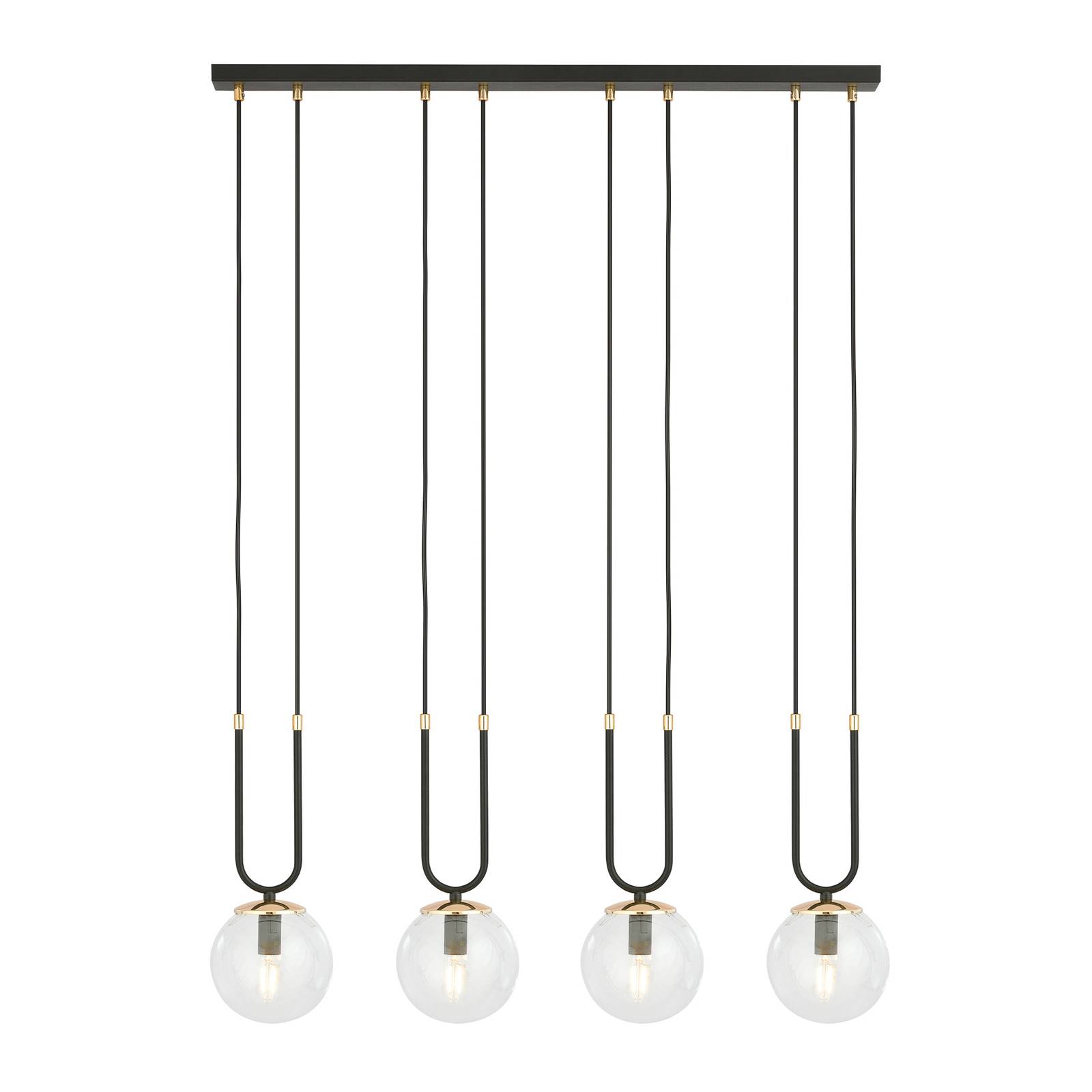 Suspension Glam noire/transparente quatre lampes