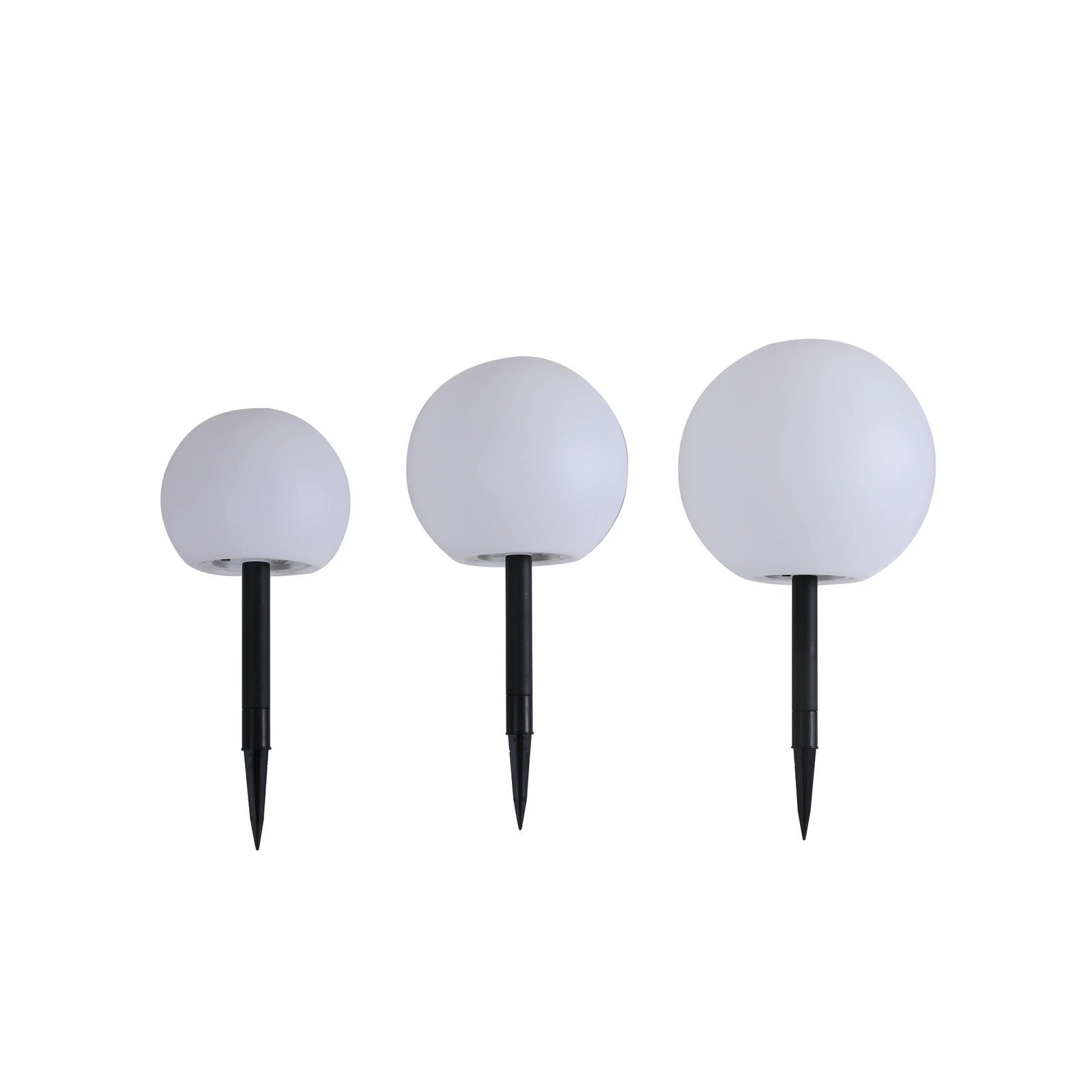 Lindby LED solárne lampy Lago, sada 3 ks, gule, zemný hrot, biela