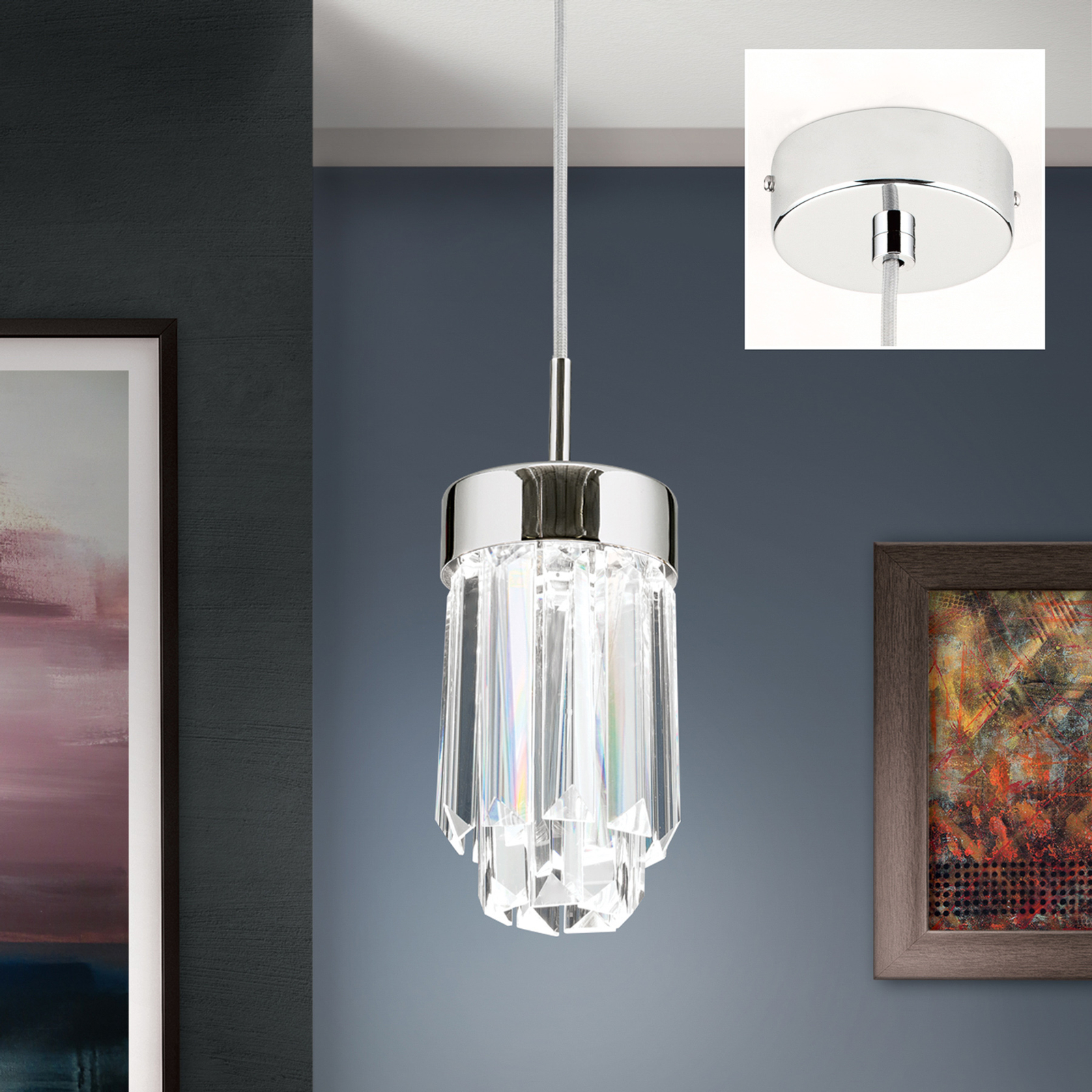 Prism LED hanging light crystal glass round Ø 10cm Lights.co.uk