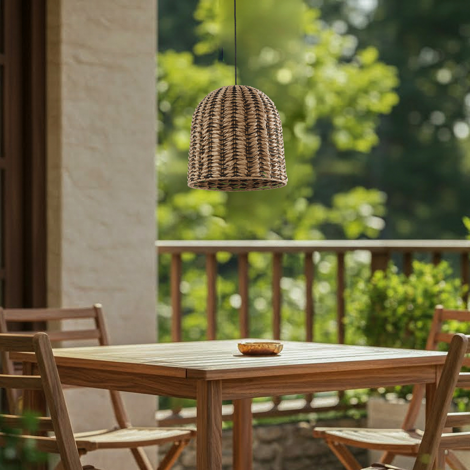 Lampa wisząca zewnętrzna Taryn, Ø 35 cm, IP44, brązowa, tworzywo sztuczne -