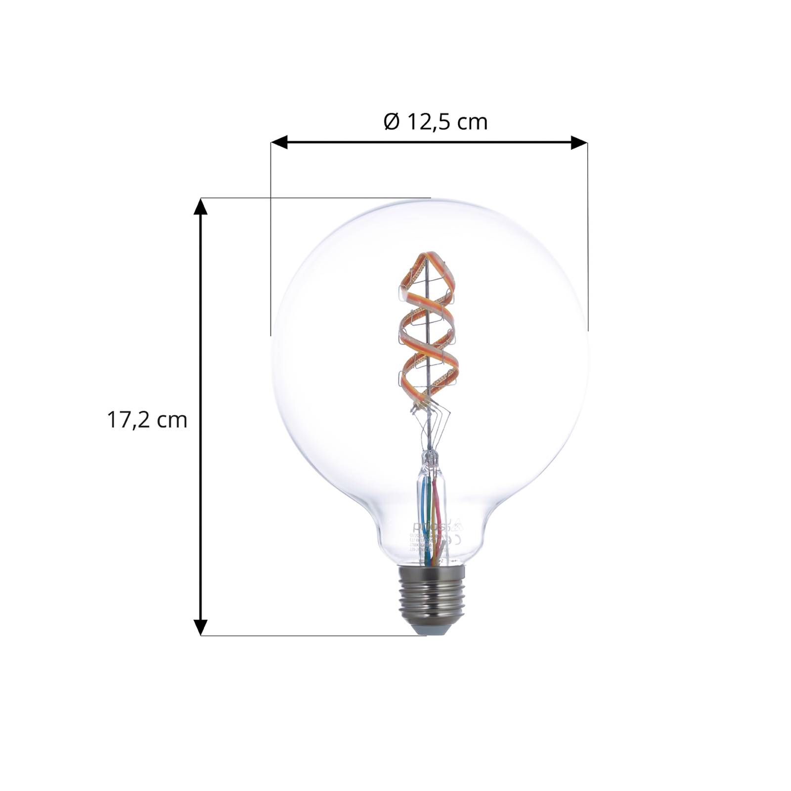 Prios LED-Filament E27 G125 4W RGBW WLAN klar 2er