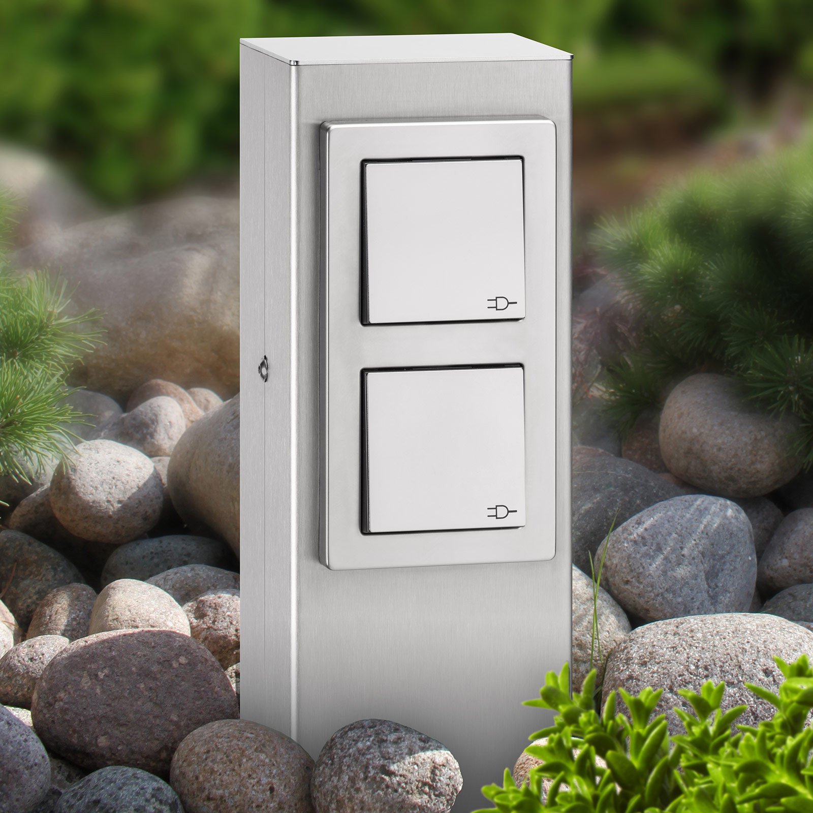 LCD Stâlp cu prize din oțel inoxidabil 020 dublu - Modern - oțel inoxidabil mat - Metal