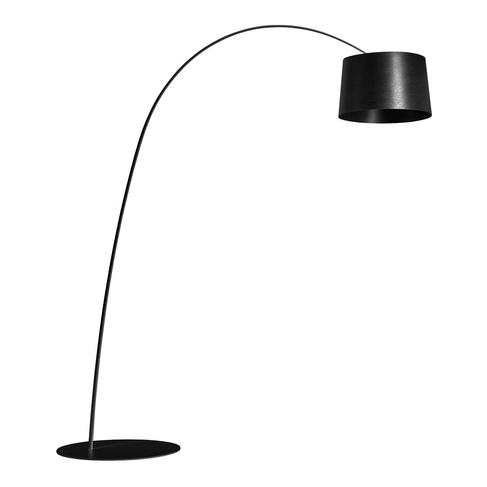 FOSCARINI Foscarini Twiggy arc lamp with dimmer, black, for Living / Dining Room, fibreglass composite material, PMMA, polycarbonate, metal, E27, 77 W, energy efficiency: A++, H: 220 cm