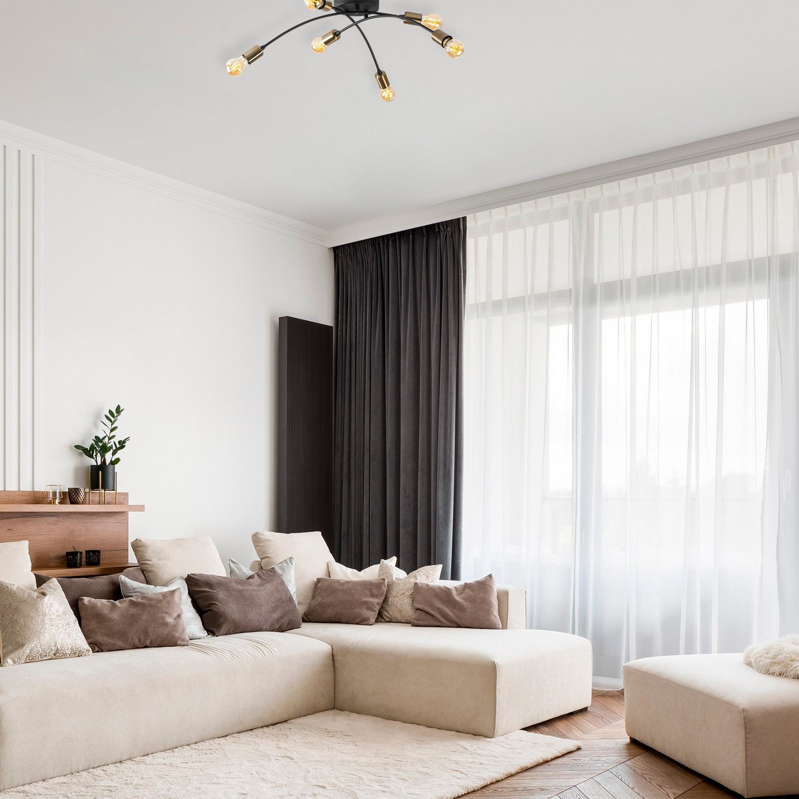 Opviq Plafonieră Banana negru metal 67 cm 6 becuri E27 - Camera de zi / sufragerie - Modern