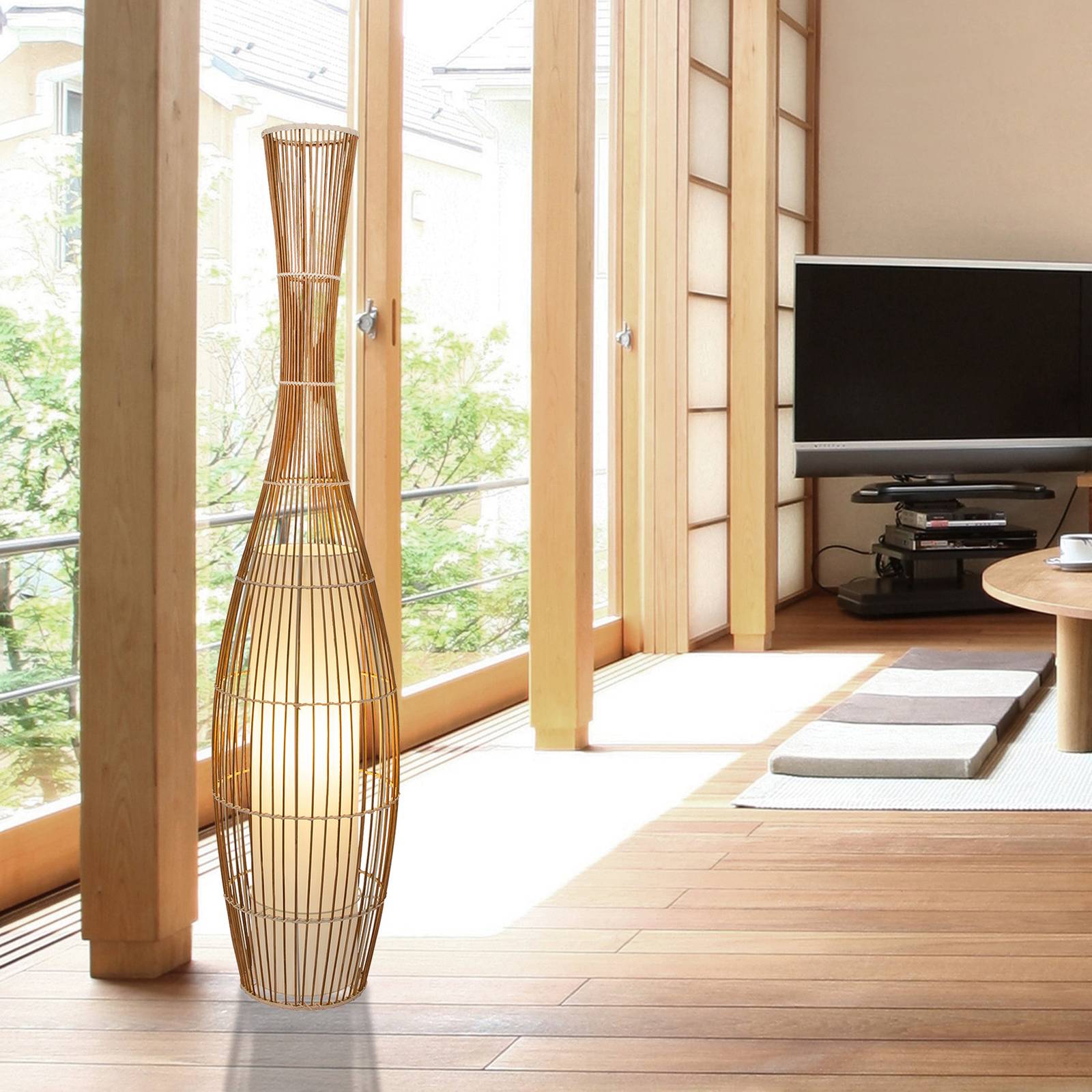 Lampadaire Laglio en bambou, hauteur 160 cm