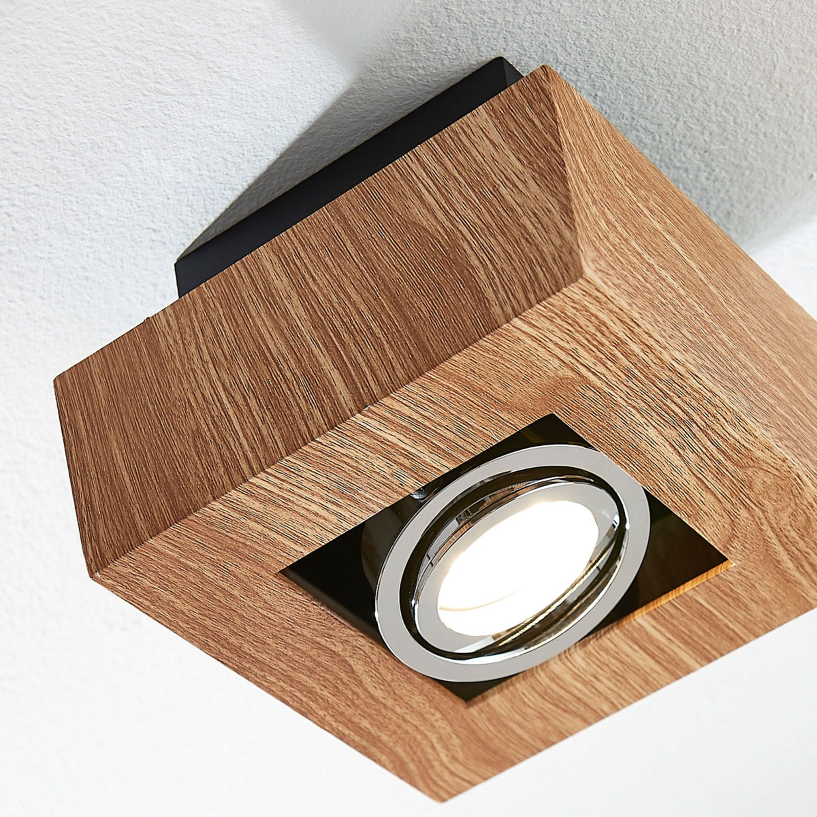 Vince plafondlamp in houtlook, 14 x 14 cm