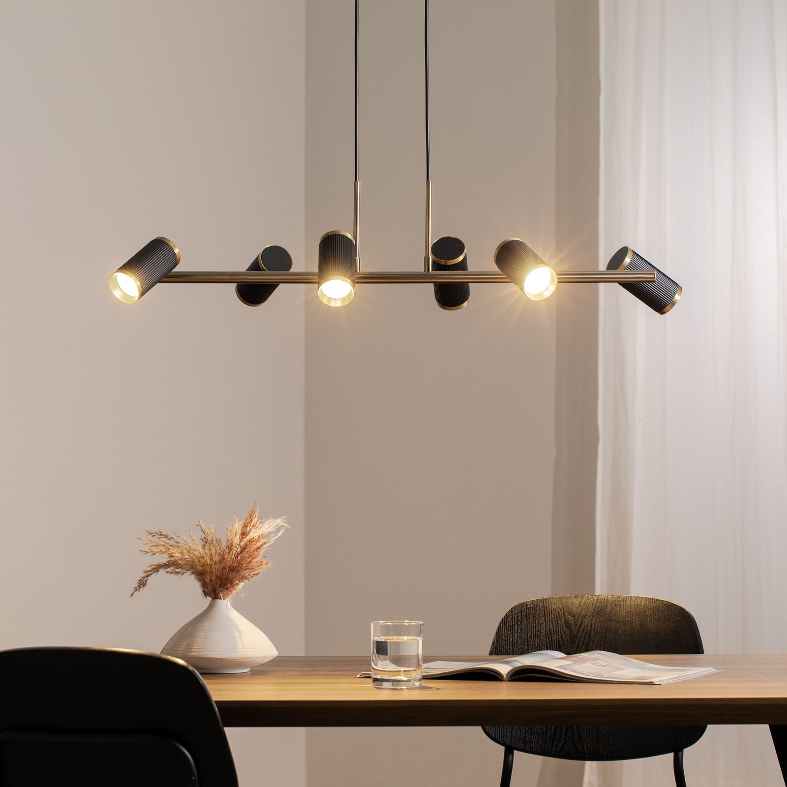 Hängelampe Lume schwarz/gold antik Länge 86 cm 6-flg. Metall