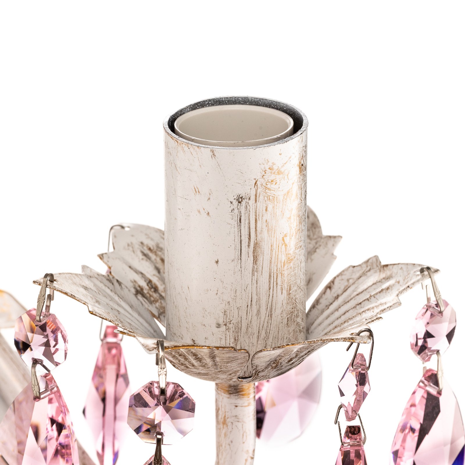 Vegglampe Kate, 2 lyskilder, hvit, rosa krystaller