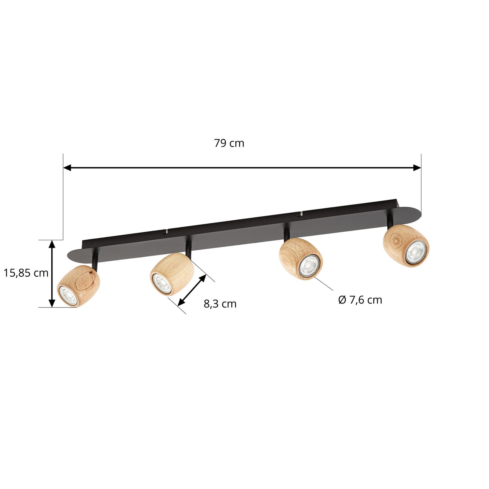 Lindby downlight Sloane, 4 lyskilder, tre/svart, GU10 Lindby downlight Sloane, 4 lyskilder, tre/svart, GU10