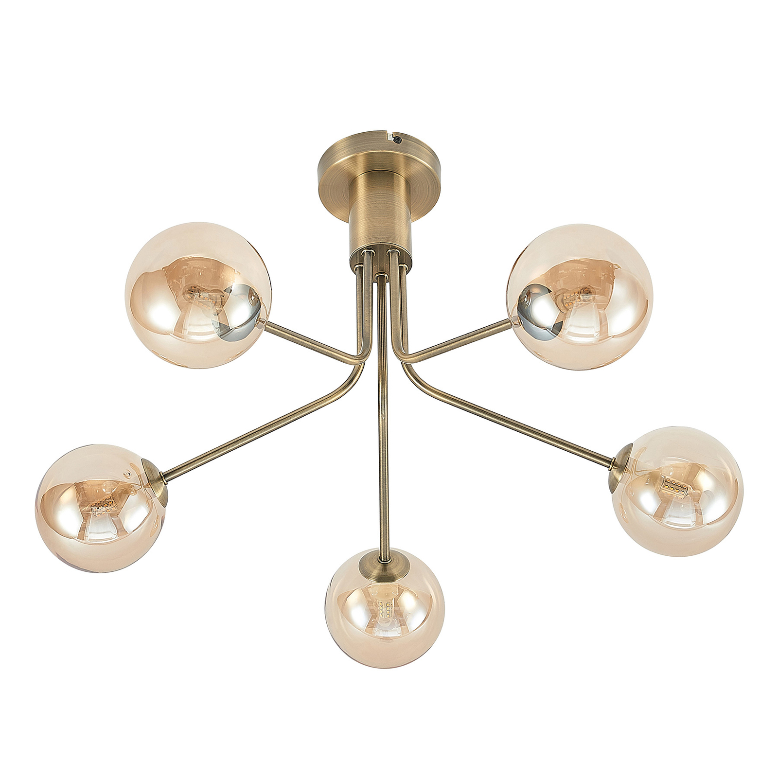 Lucande Wynona plafondlamp, 5-lamps, oudmessing
