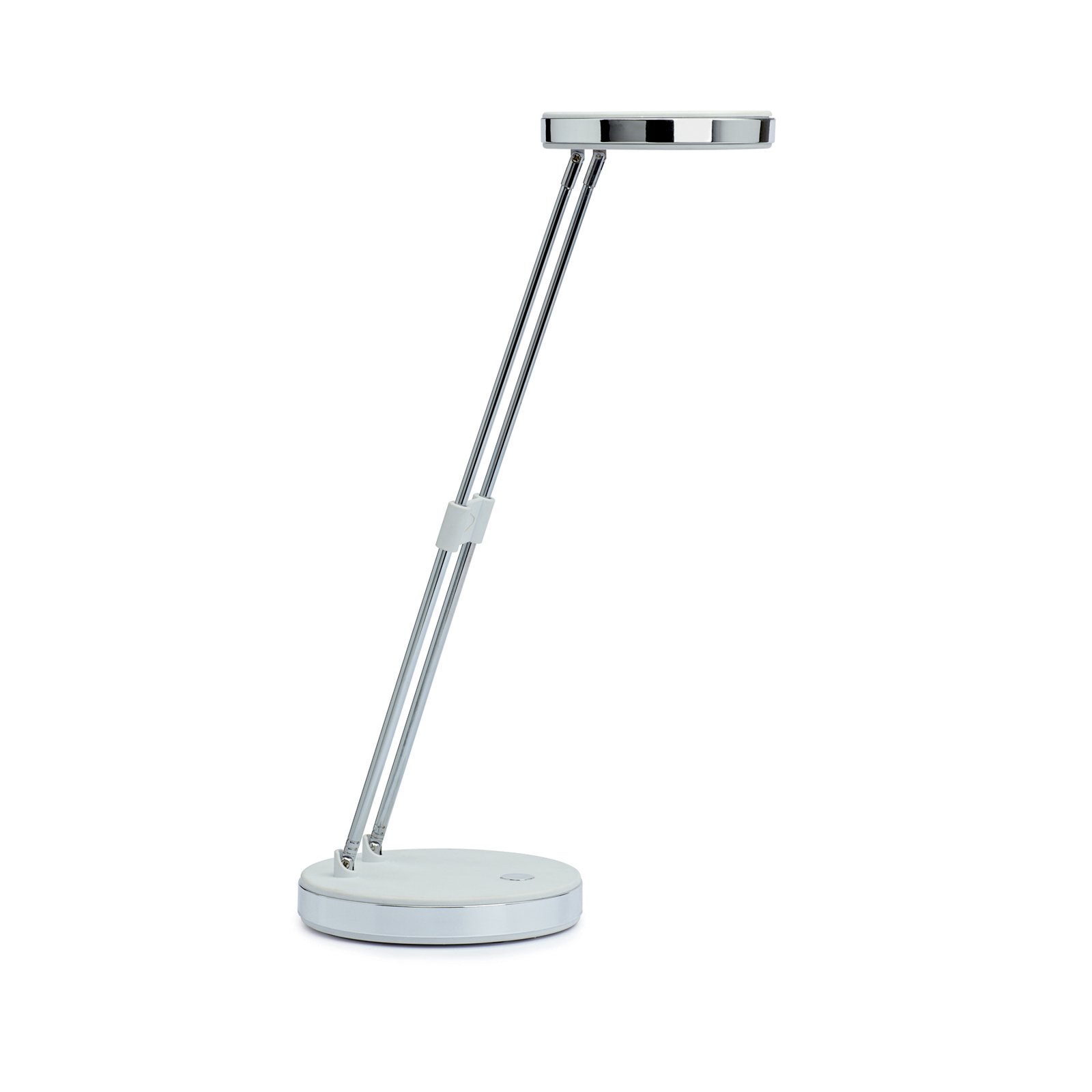 LED stolová lampa MAULpuck, teleskopické rameno, biela