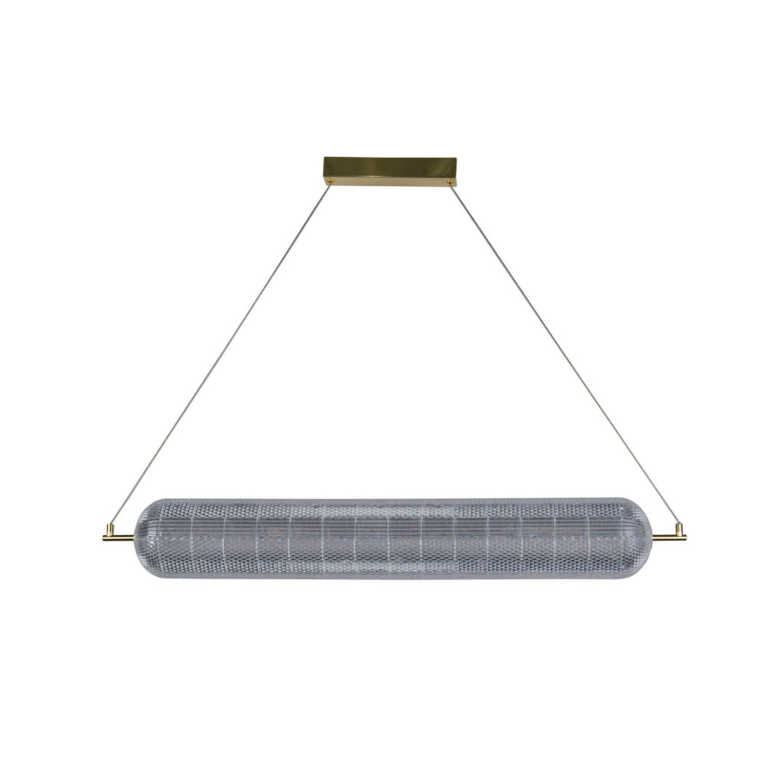 LED-Hängeleuchte Capsule, lang, messingfarben, Eisen, Acryl