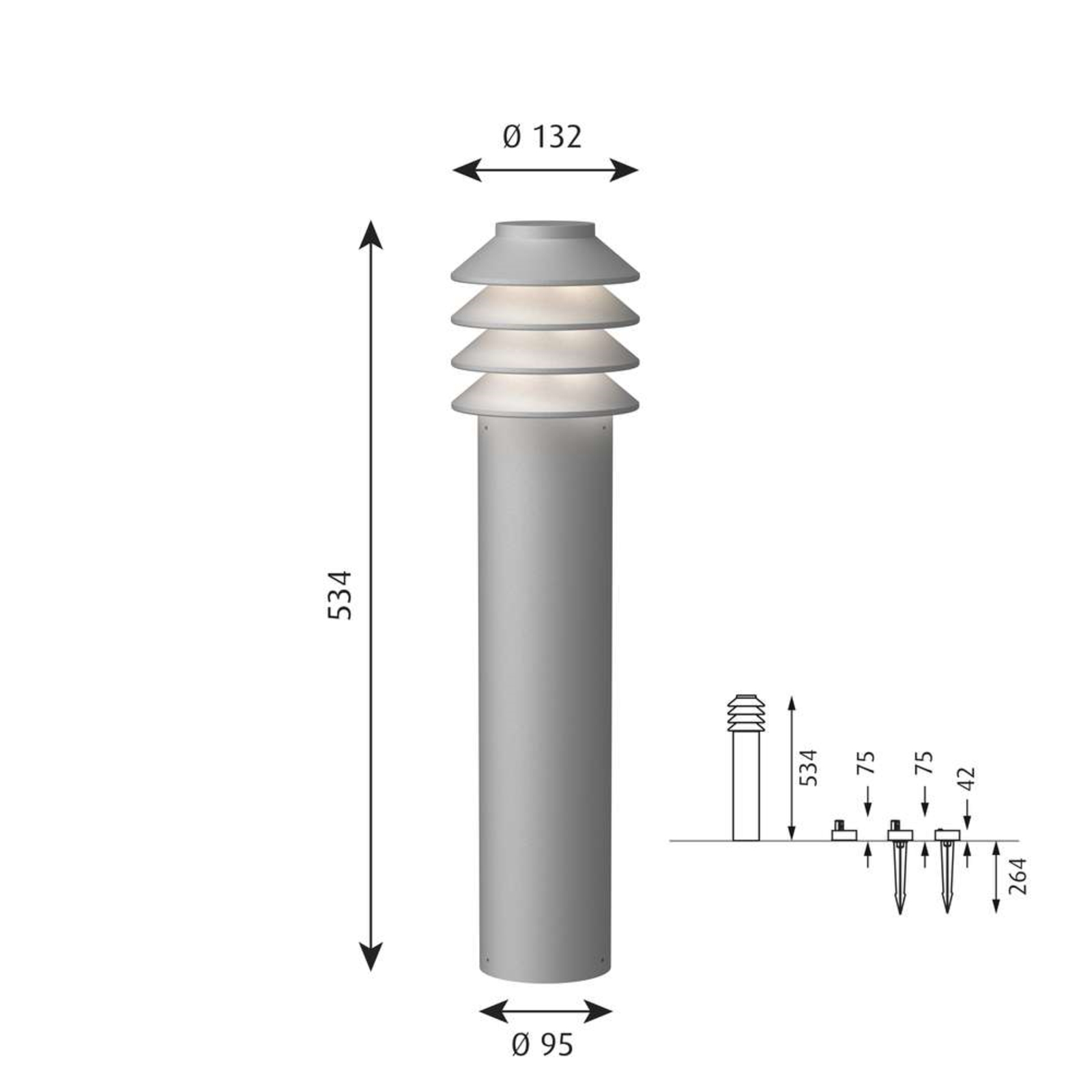 Bysted Garden LED Lampă de Grădină Long 2700K w/Spike + Connector Alu - Louis Po