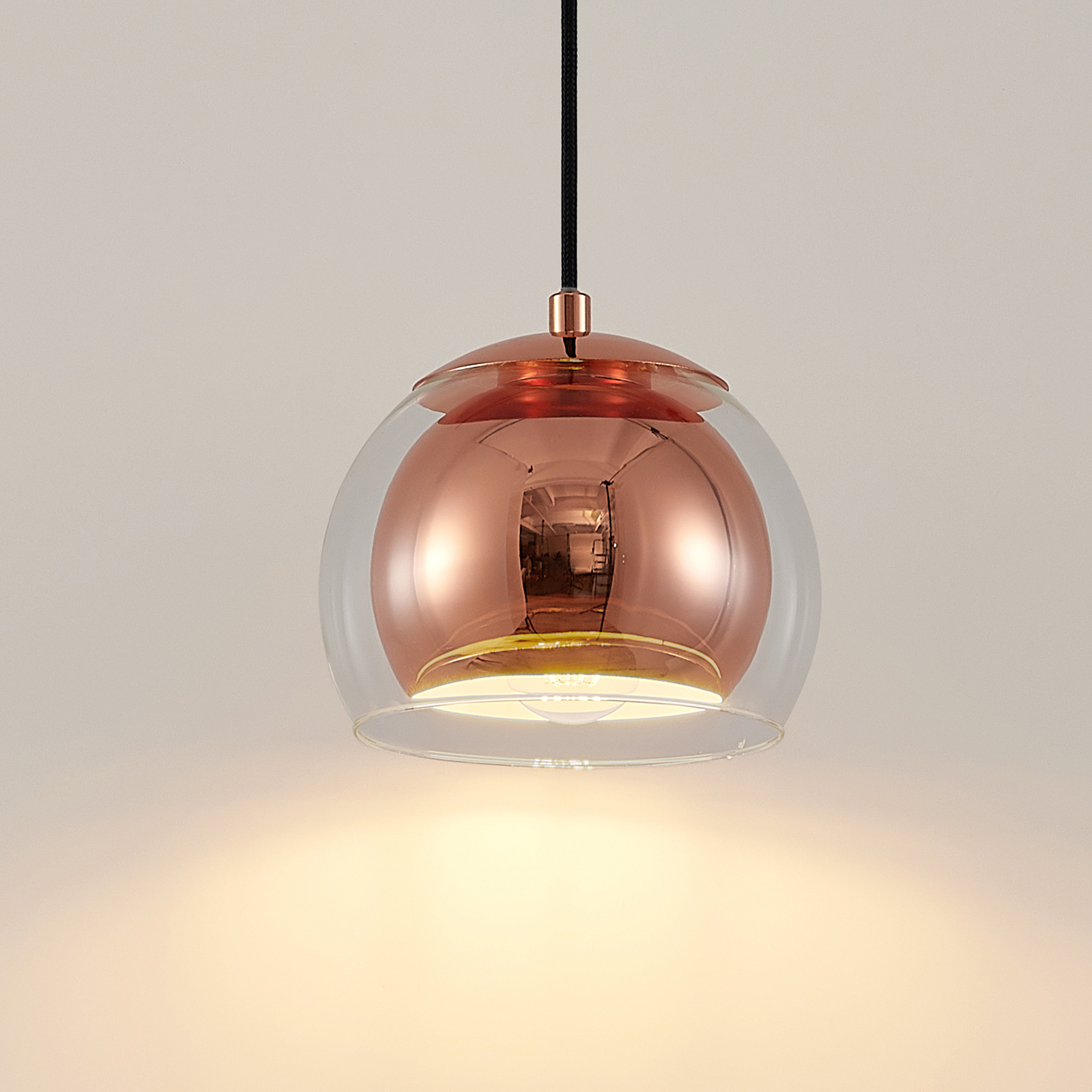 Lindby Daymien hanging light, one-bulb, copper
