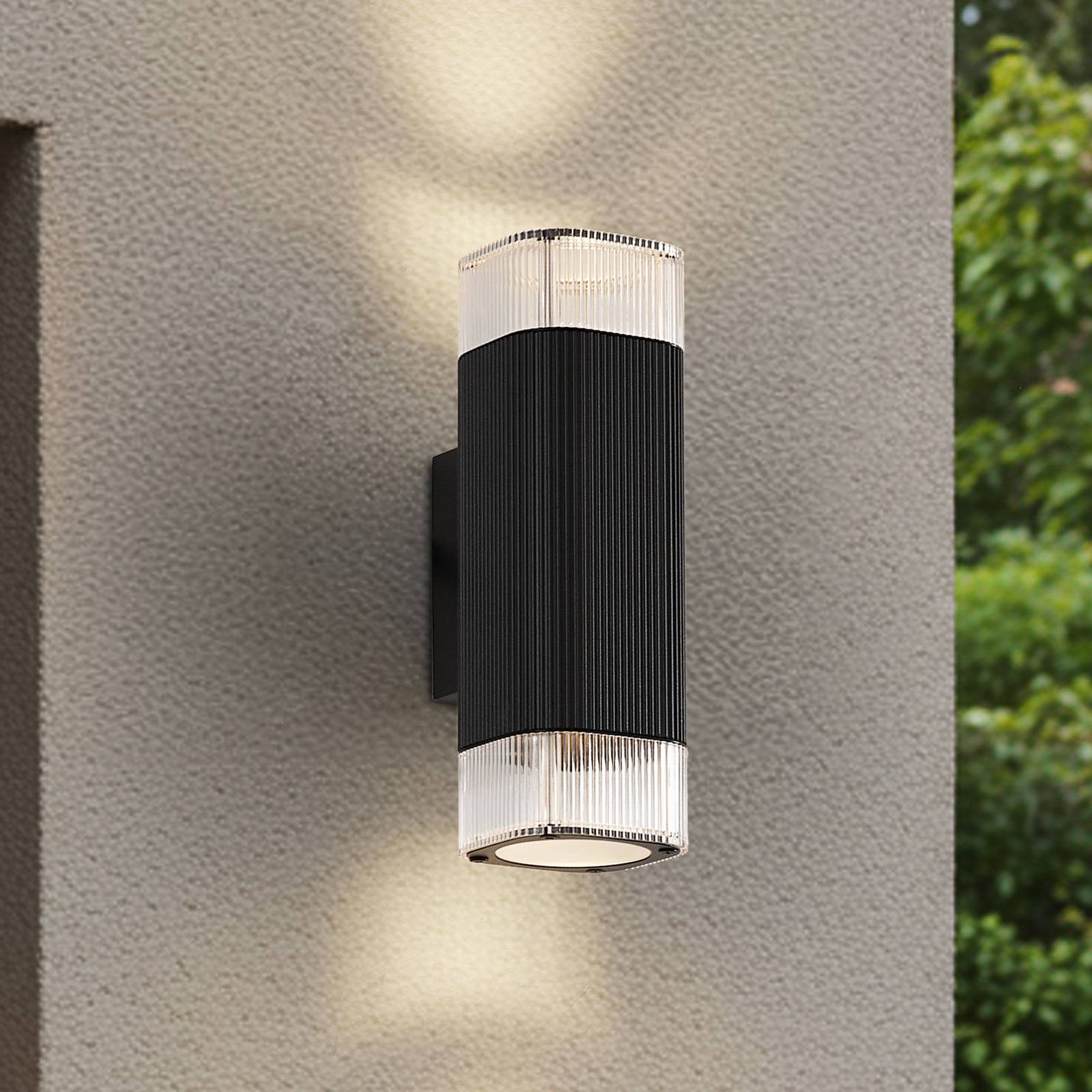 Lindby Außenwandlampe Halvar, schwarz, 24 cm, 2 x GU10, IP65 günstig online kaufen