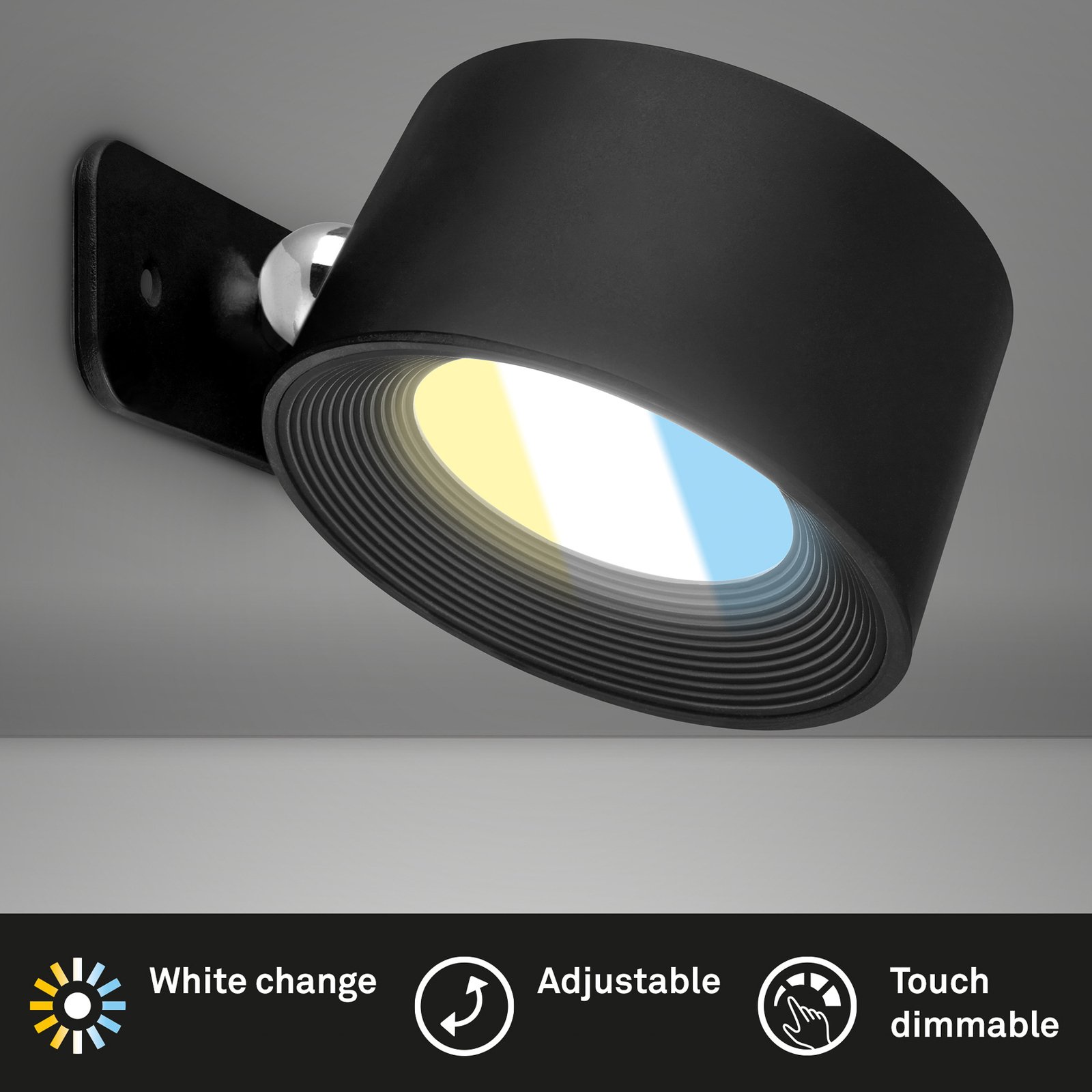 Aplique de pared LED Tari, negro, CCT, regulador táctil, USB