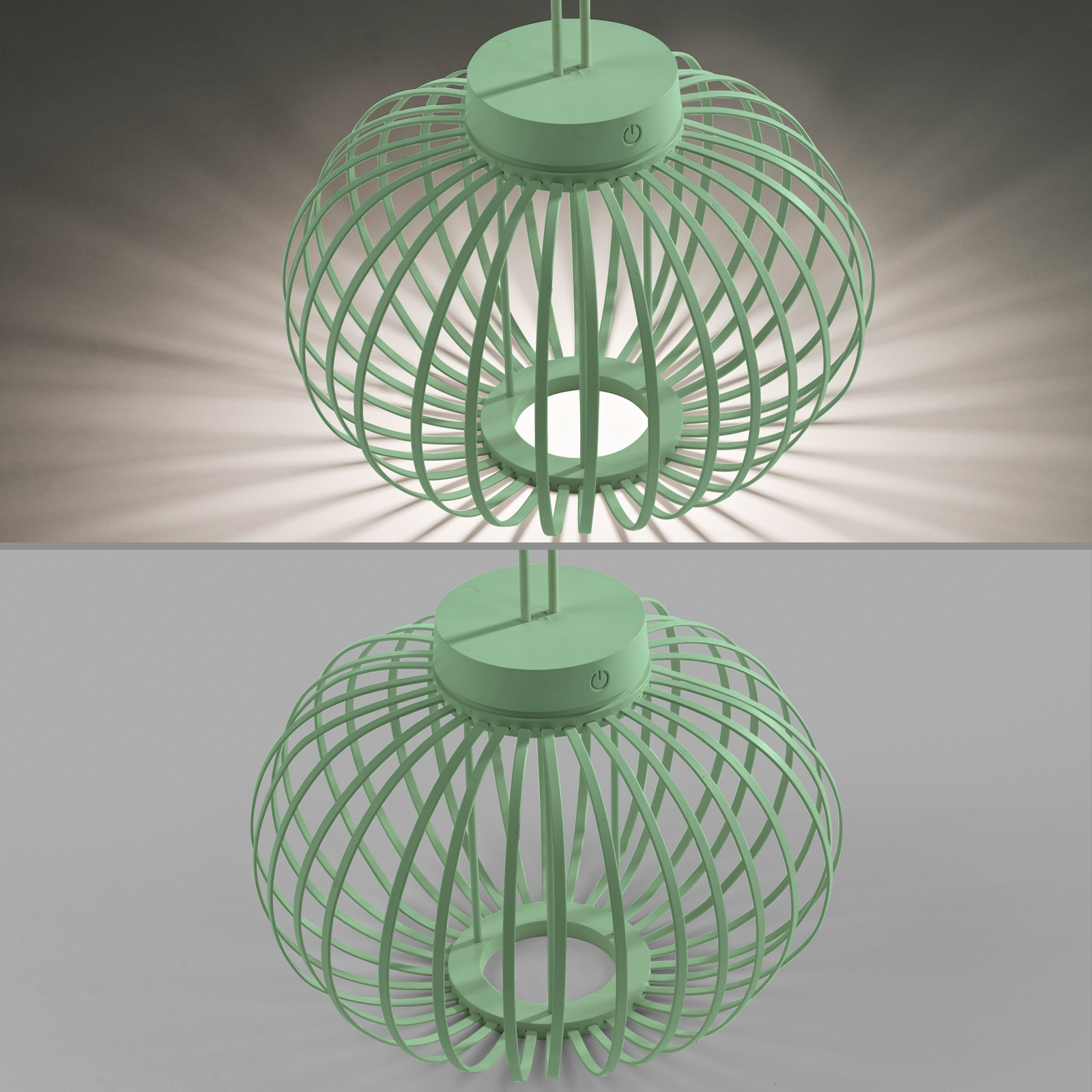 JUST LIGHT. Akuba lámpara de mesa LED recargable, verde, 33 cm, bambú