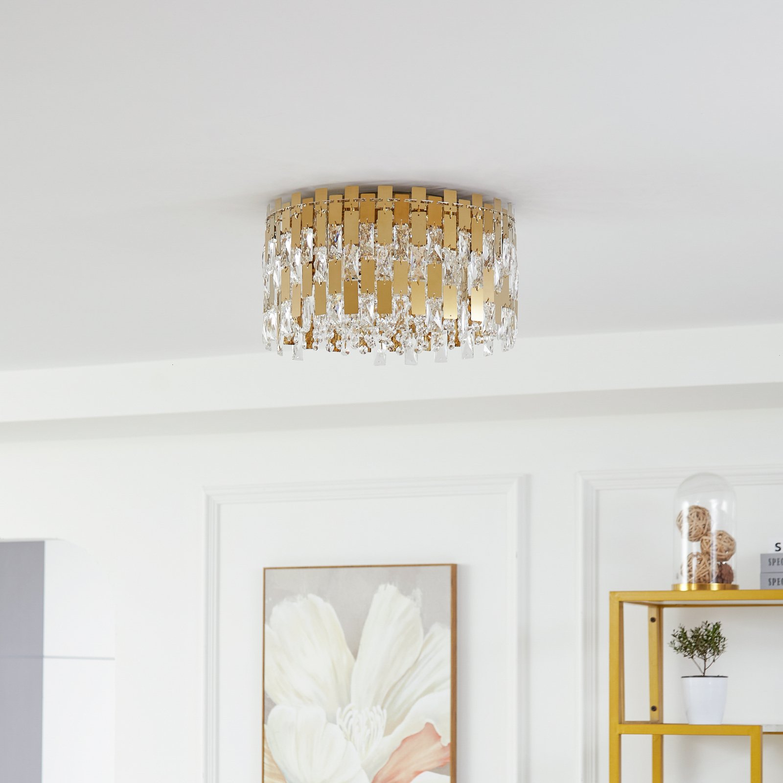 Lucande Arcan ceiling light, crystal glass, titanium gold