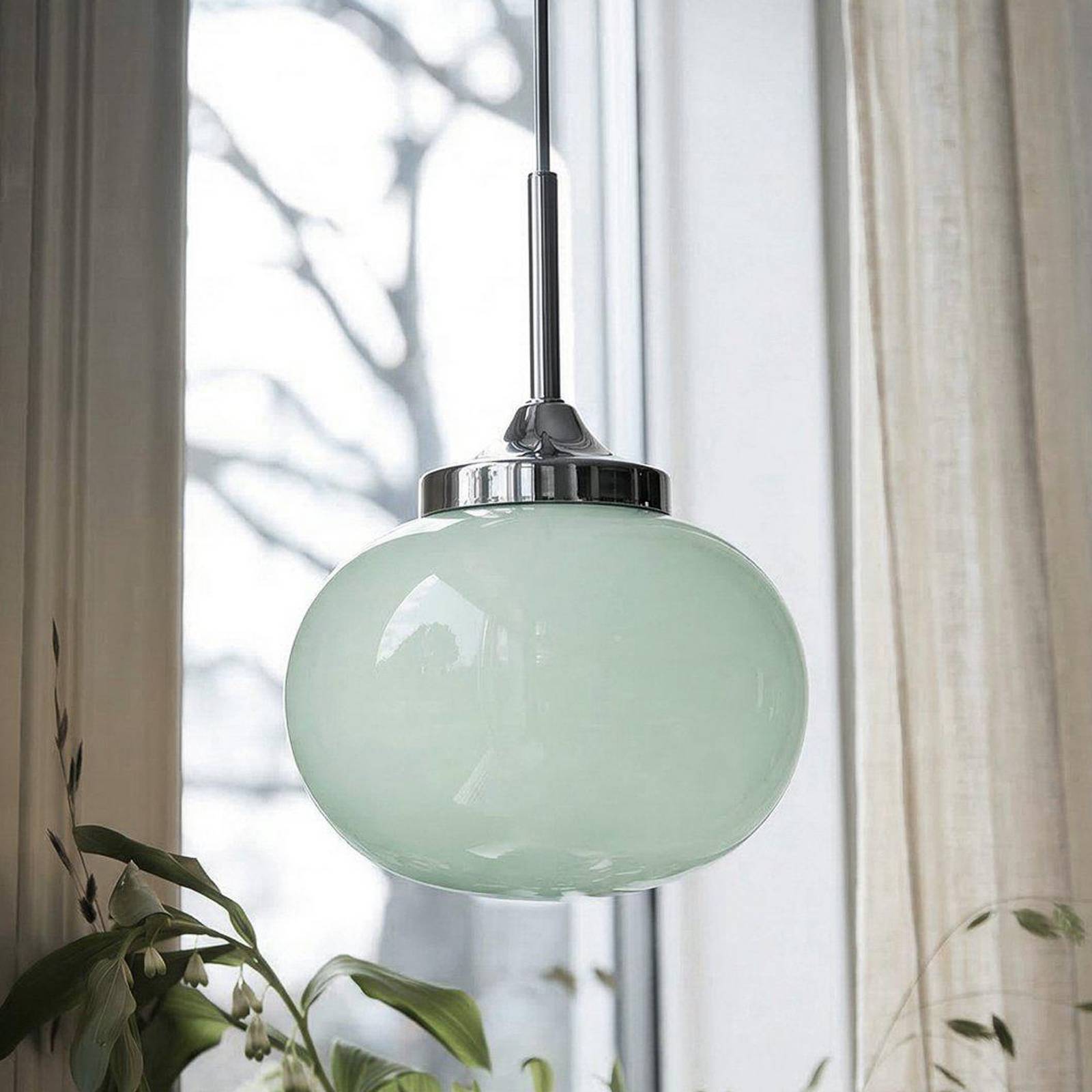 Pendelleuchte Elsy, hellgrün/chrom, Ø 18 cm, Glas, Stecker