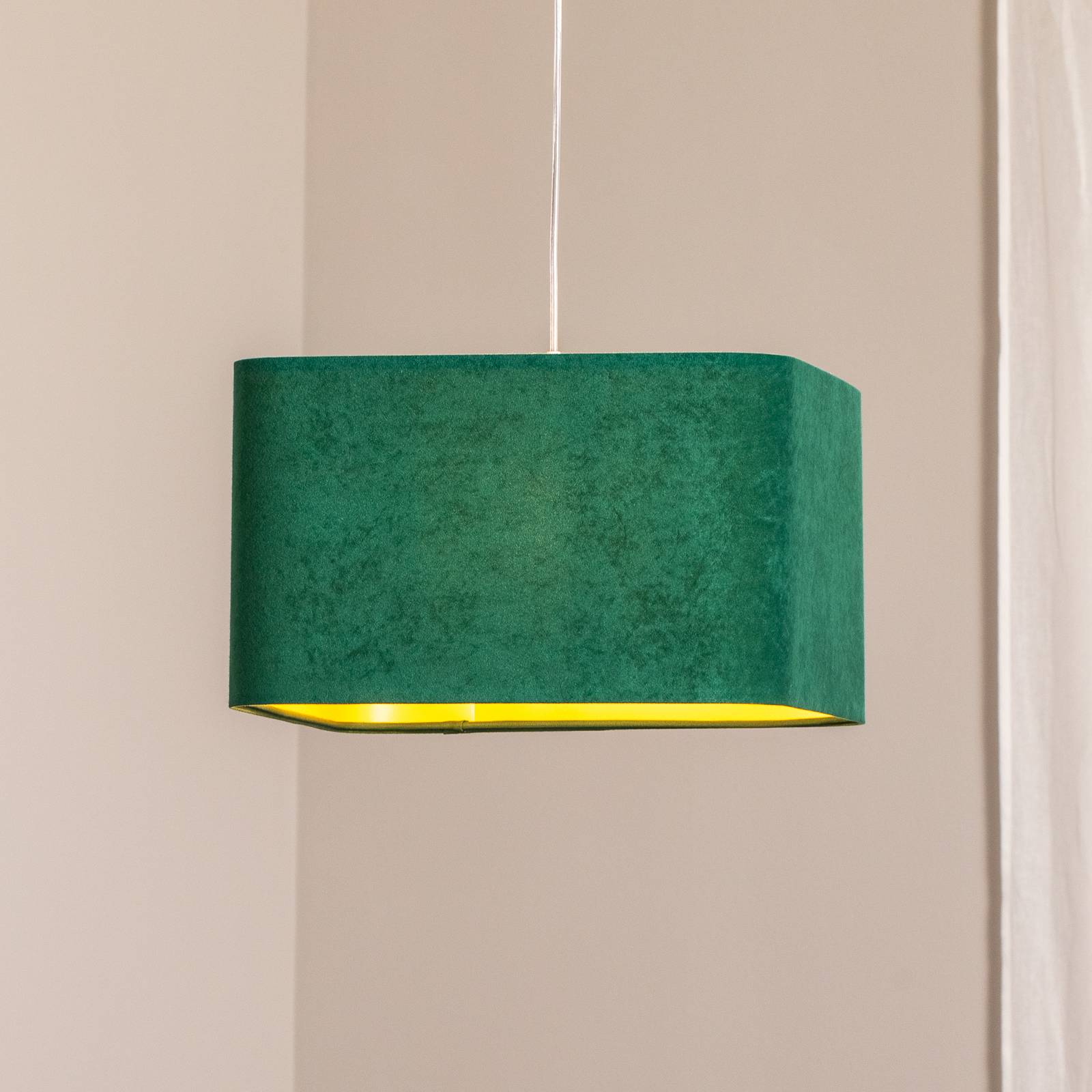 Hängeleuchte Kwadro, grün, 40 x 40 cm, Velourstoff günstig online kaufen