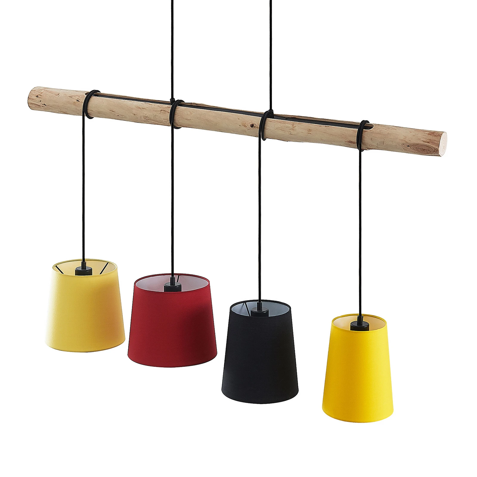 Lampada a sospensione Lindby Hinai, nero/rosso/giallo, tessuto, 116cm
