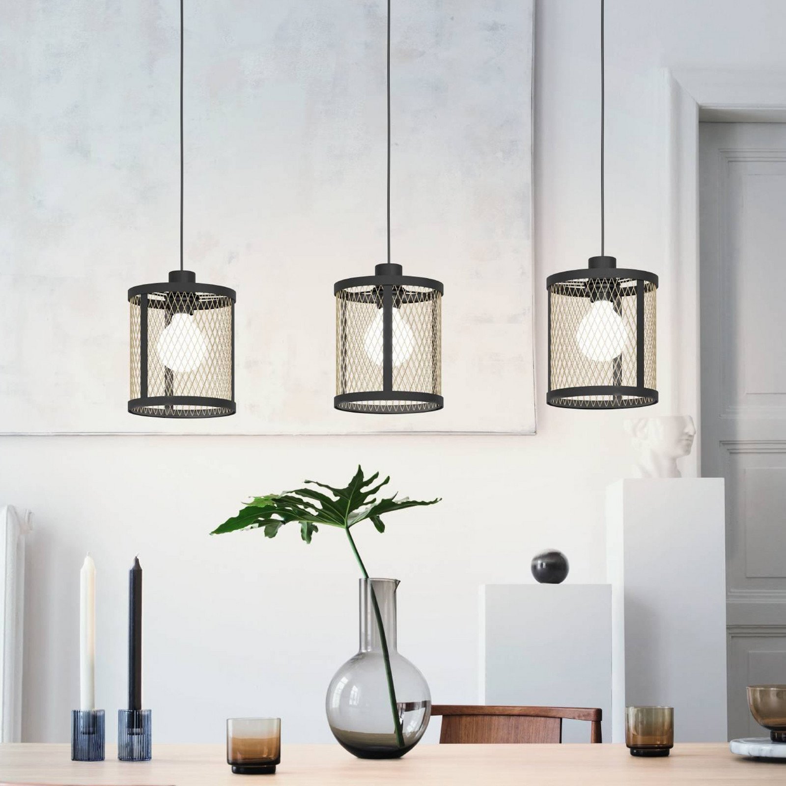 Lampă suspendată Dellow lungime 88 cm negru/albastru 3 lumini