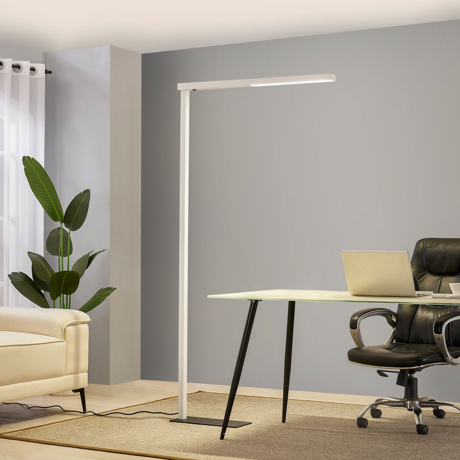 Arcchio Lampadaire de bureau LED Tamilo, blanc, métal, 194 cm