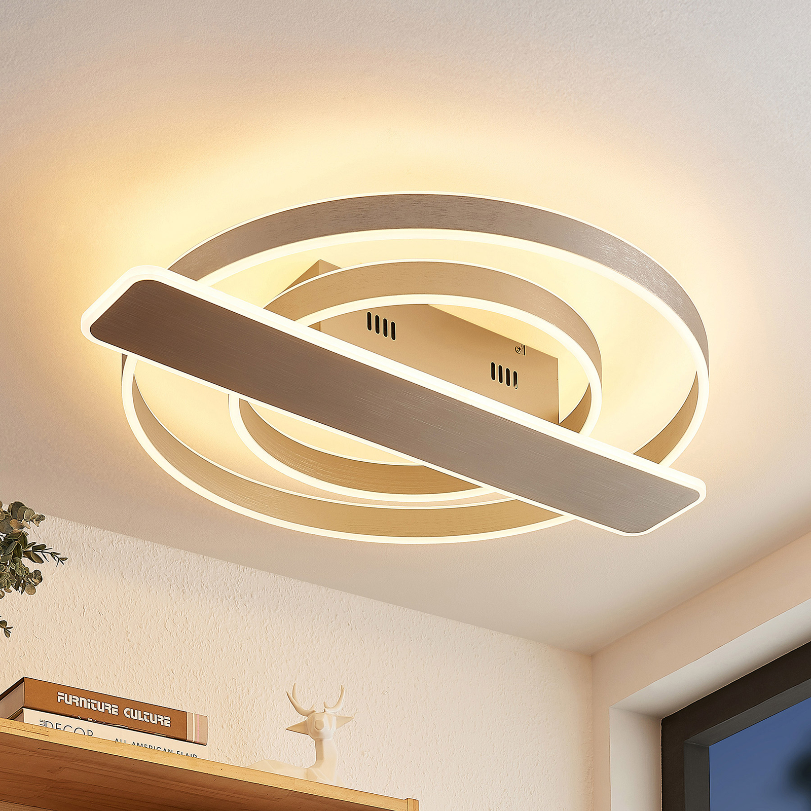 Lucande Linetti -LED-kattovalo pyöreä, nikkeli