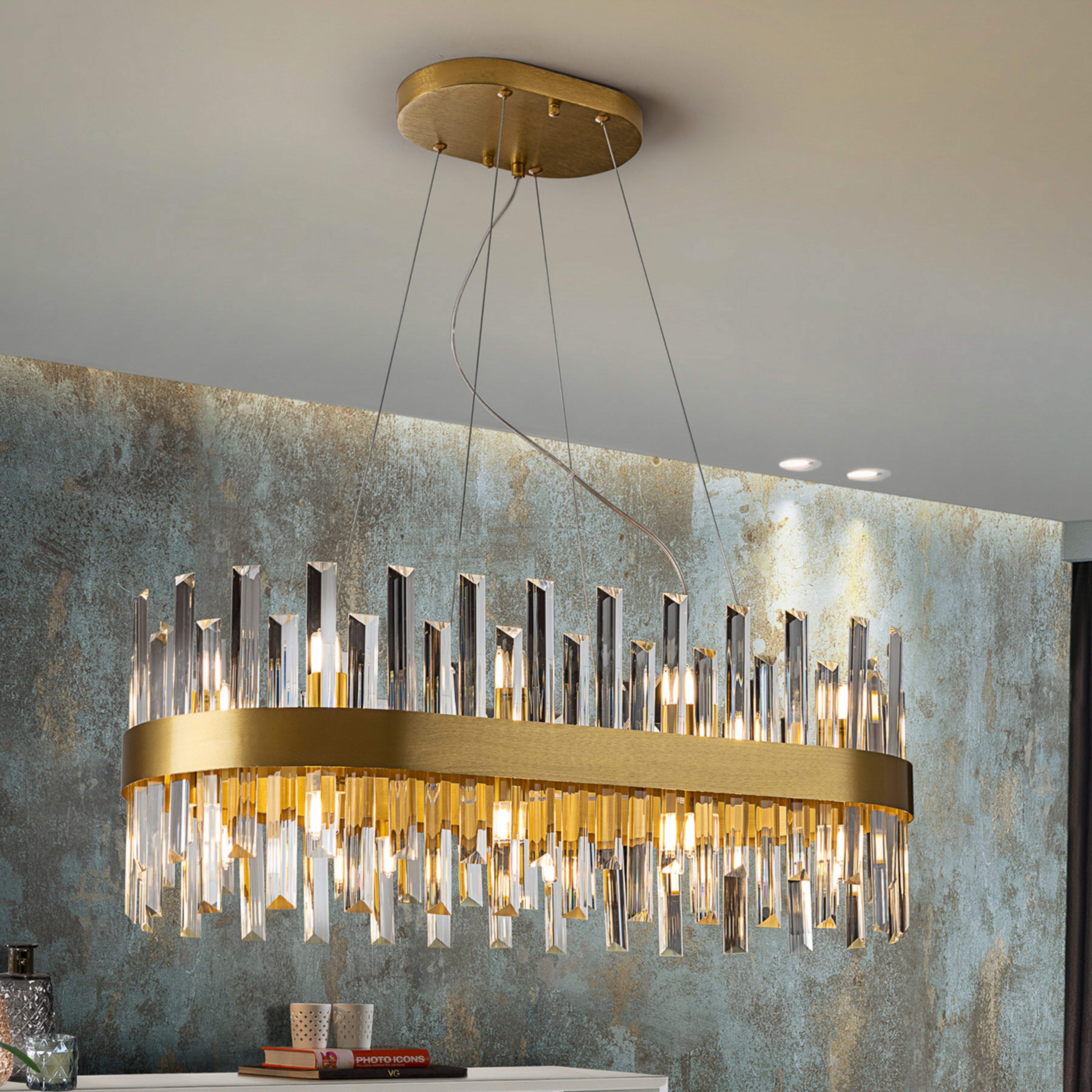 Suspension Grace, fer, verre, ovale, 20 flammes