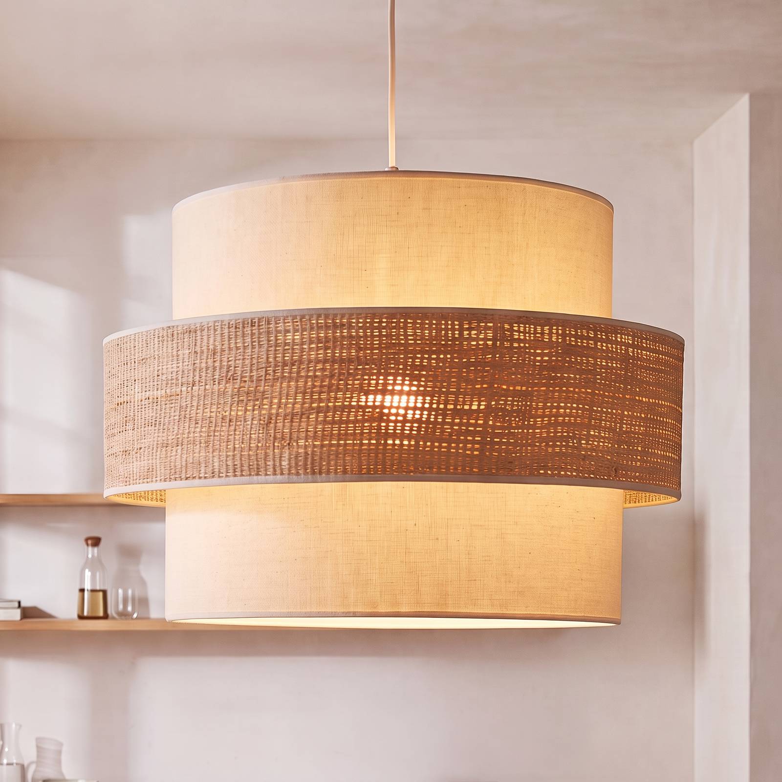 Lampa wisząca Space, kolor ecru/beżowy, 1-punktowa, z tkaniny, E27