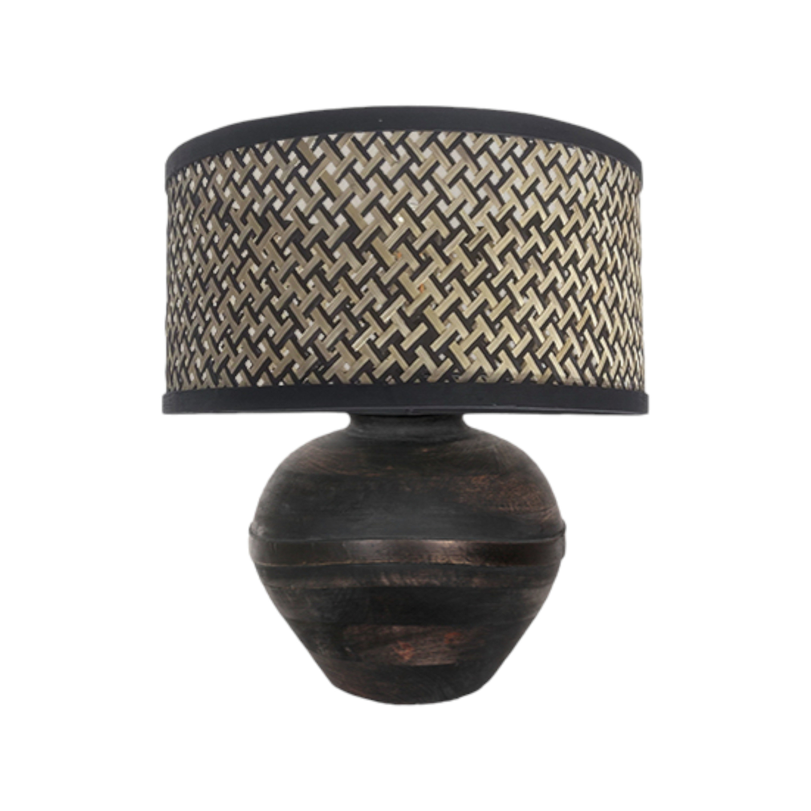 Lyons 3745ZW table lamp, black/natural wickerwork