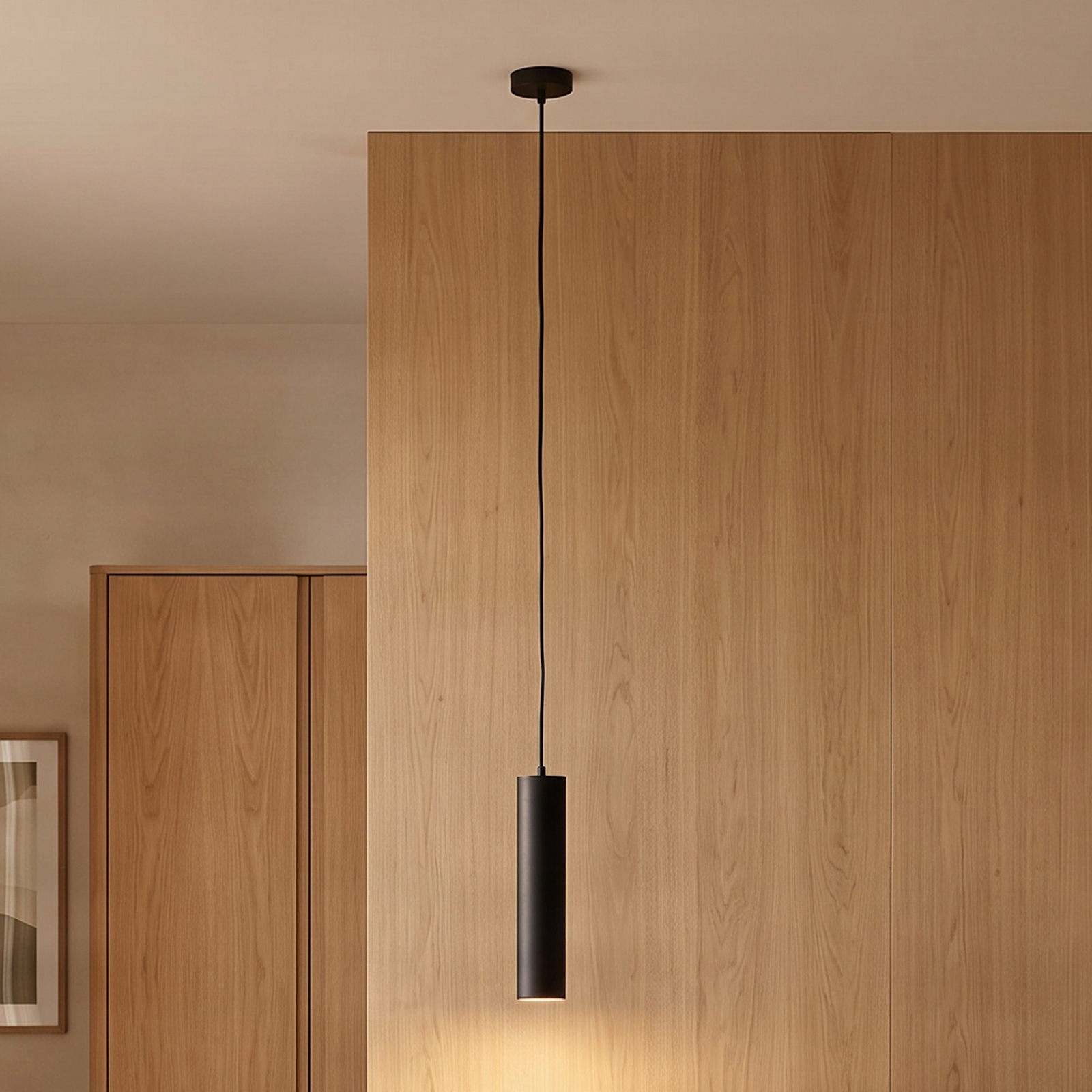 Suspension PRIOS Neliyah, ronde, noire, à 1 lampe, GU10