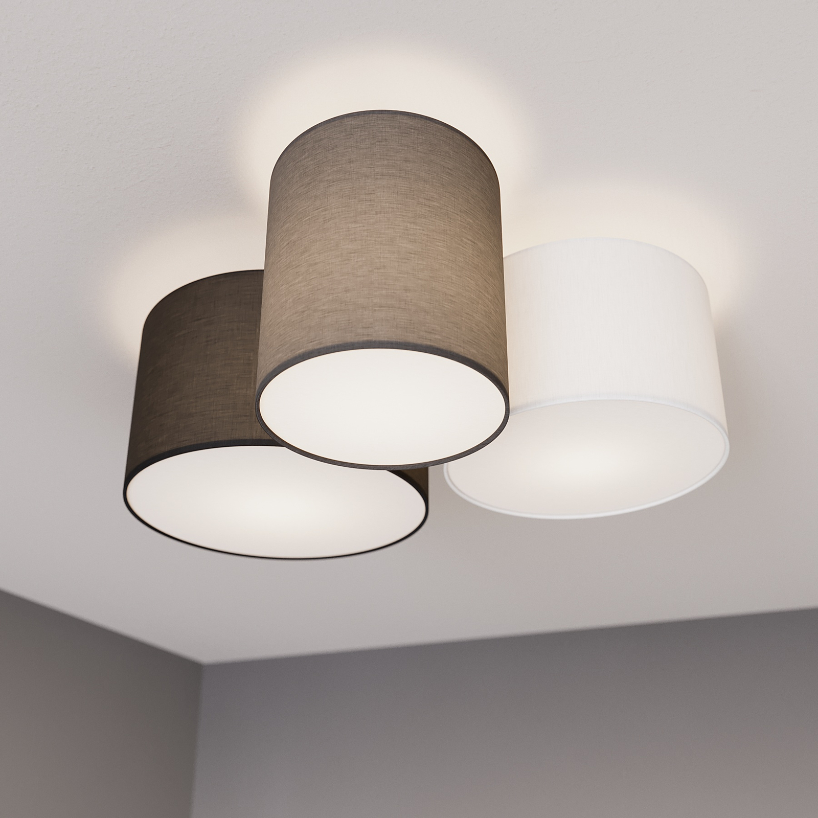 Lindby Laurenz taklampa, 3 lampor, grå, brun