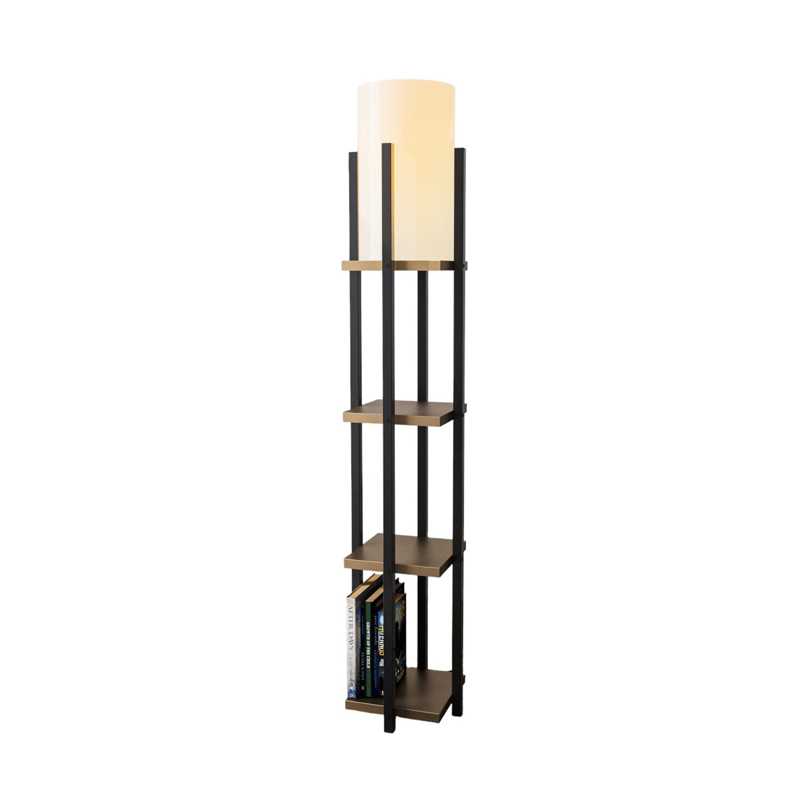 Stāvlampa 8115, melna/zelta/balta, metāls/ audekls, augstums 130 cm