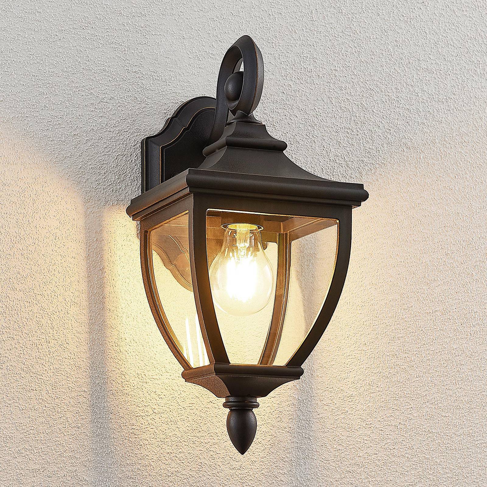 Lindby Wandlamp buiten - Lantaarn - dimbaar - Antiek - zwart - IJzer, kunststof, glas