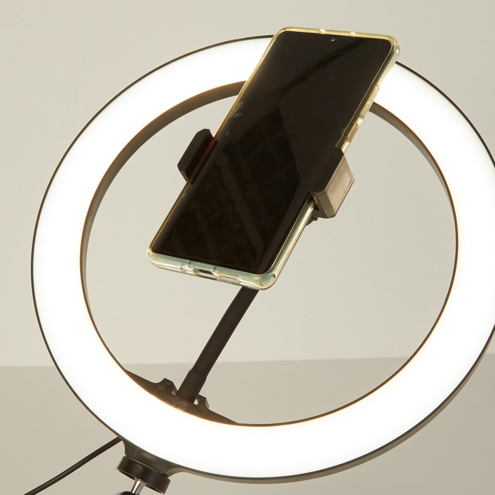 LED-ringlampa Selfie Tripod, hållare USB CCT