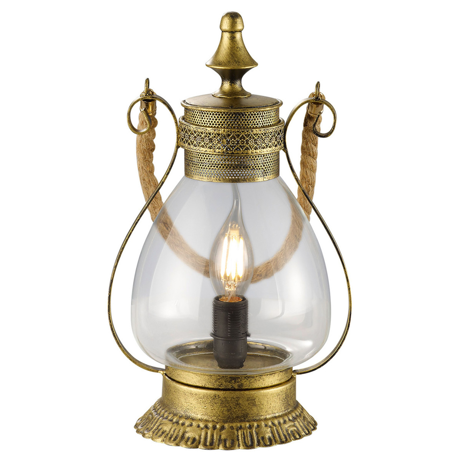 Trio Lighting Linda - romantic table lamp in antique-brass, for Living / Dining Room, Metal, glass, E14, 40 W, energy efficiency: A++, H: 32.5 cm