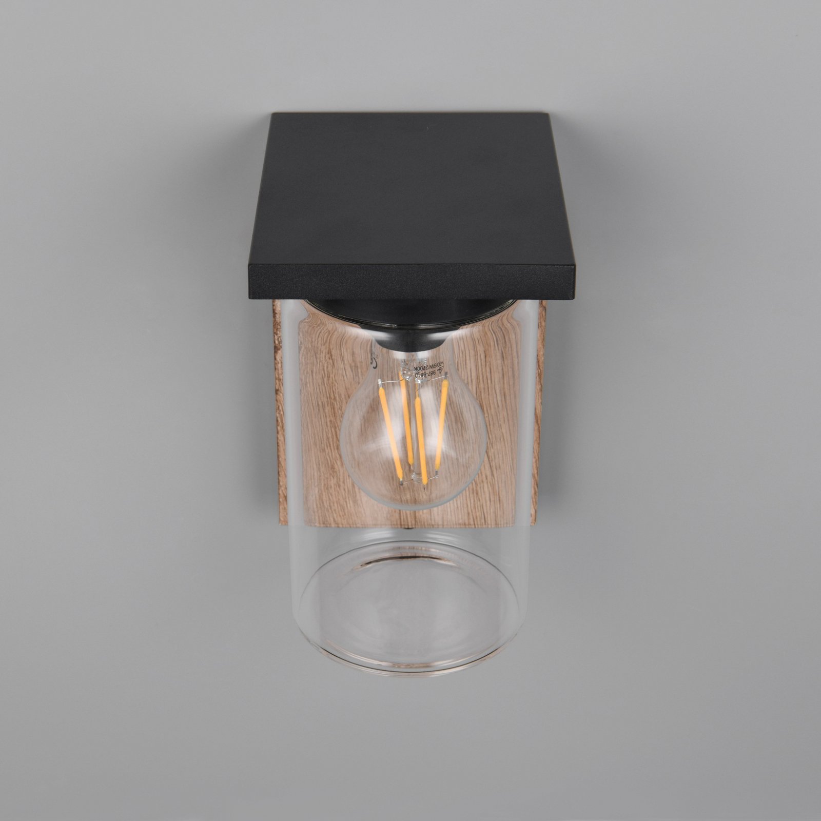 Āra sienas lampa ARDILA, koka izskats, augstums 19 cm, metāls/stikls, IP44