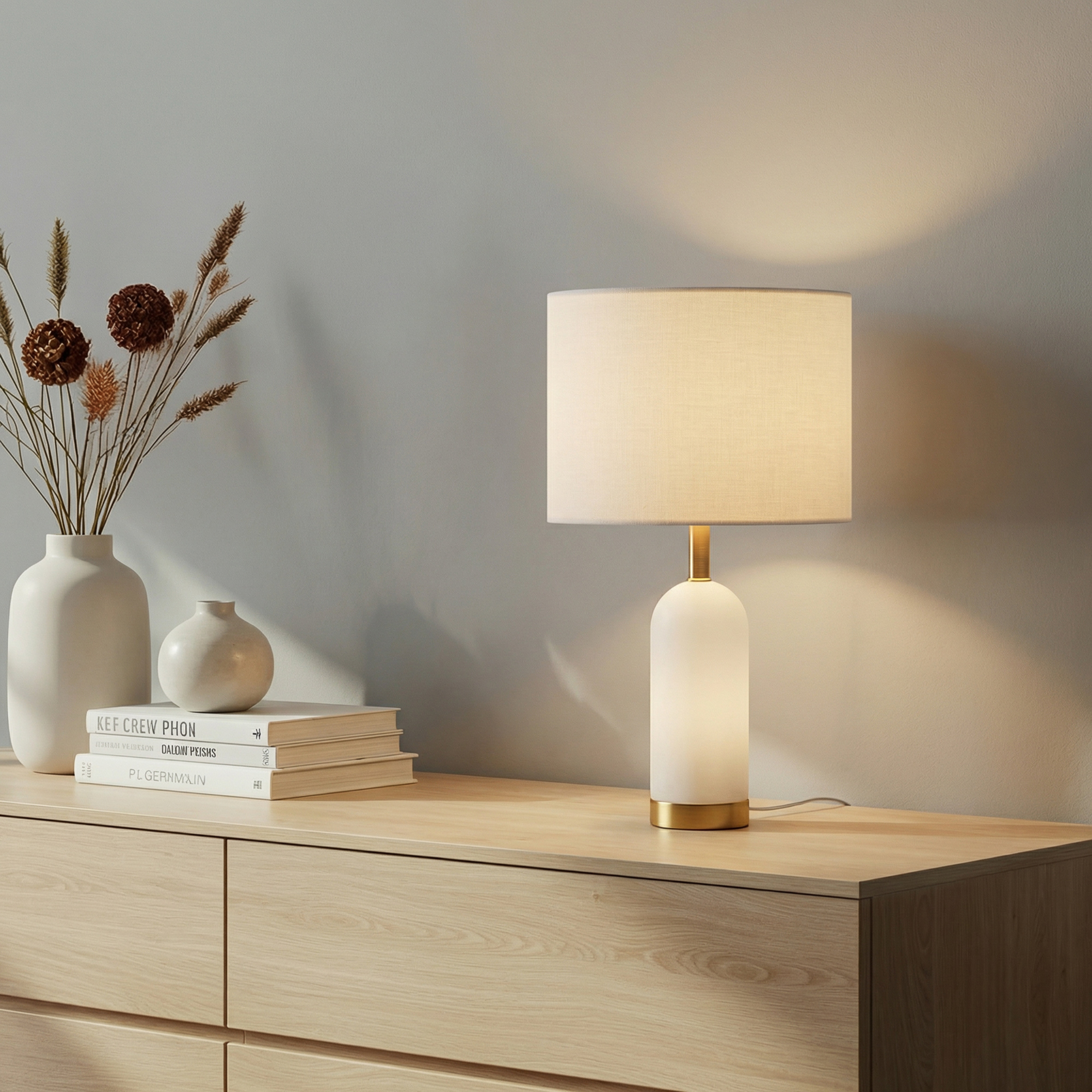 Alabaster Lampe de Table Ø30 Blanc/Or - Lindby