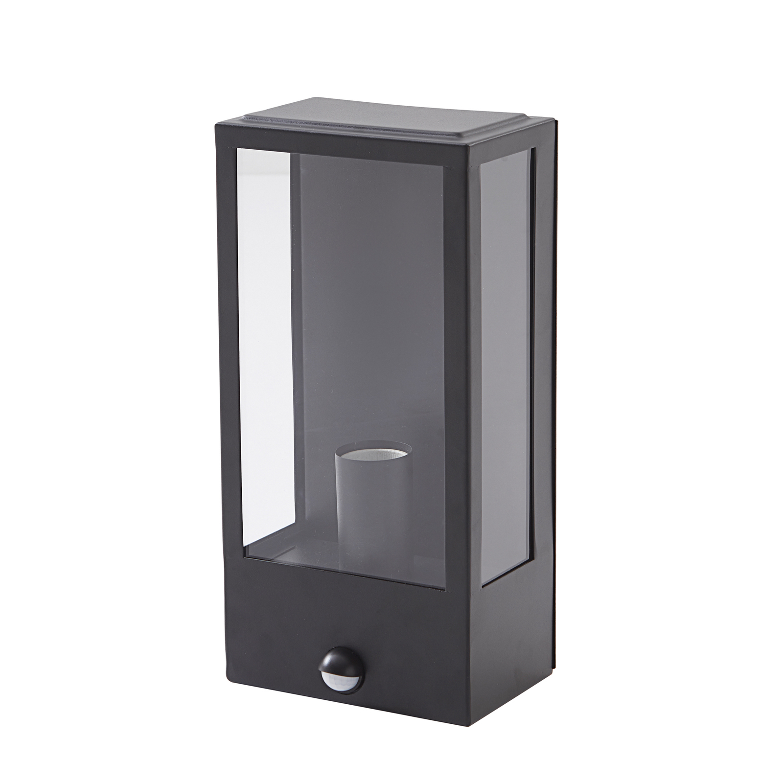 Lindby outdoor wall light Ilana, black, sensor, IP44, E27