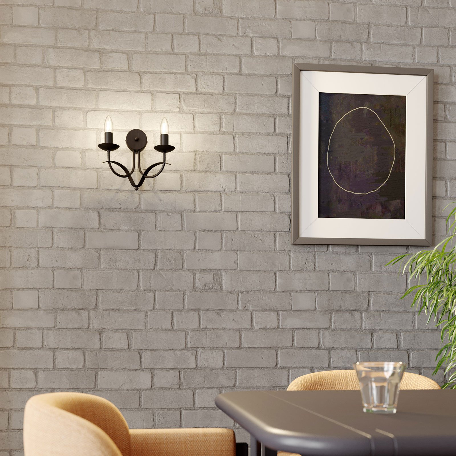 Lindby Amonja vägglampa, 2 lampor, brun