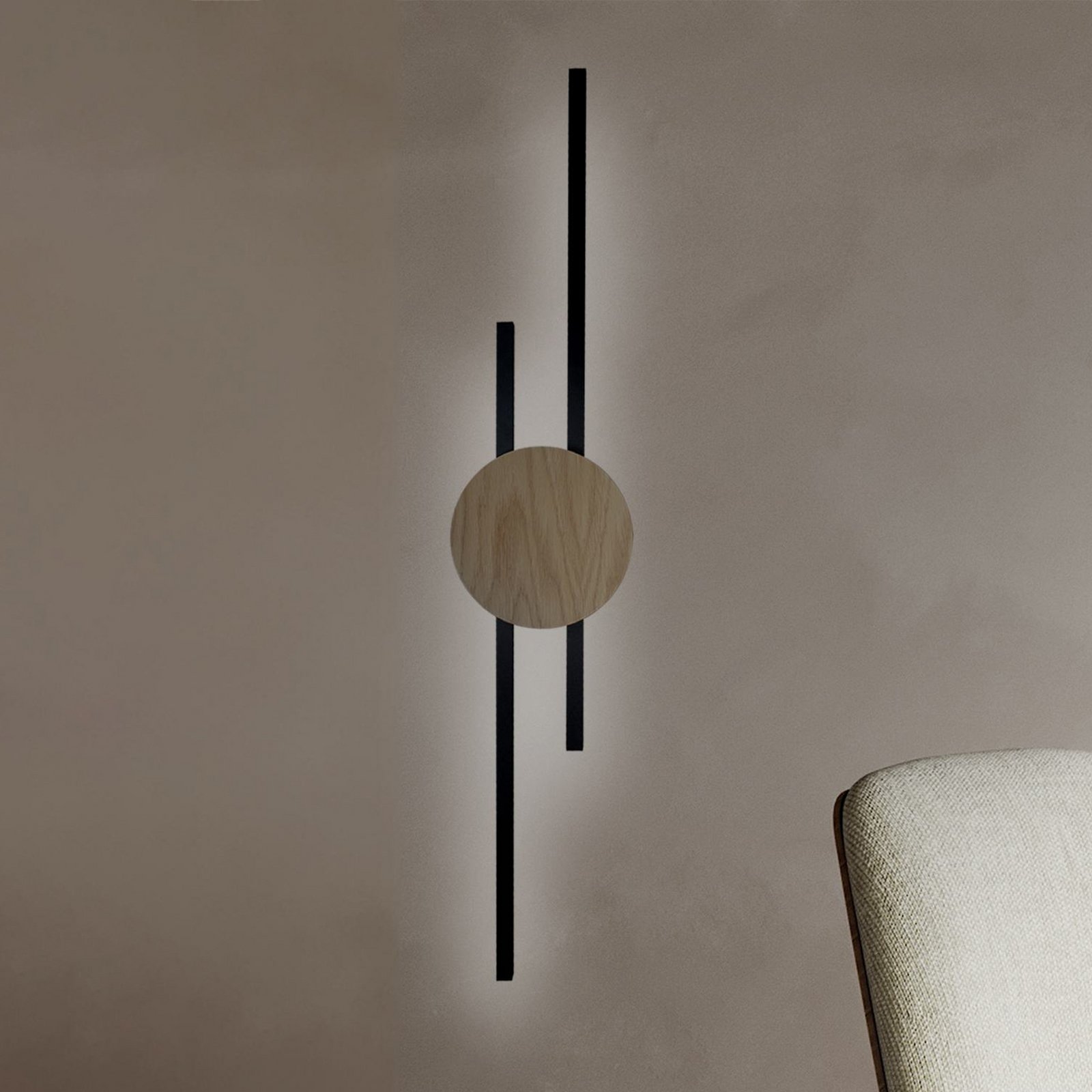 LED-Wandlampe Java, schwarz/kiefer, Höhe 86 cm, Alu, 2-flg.